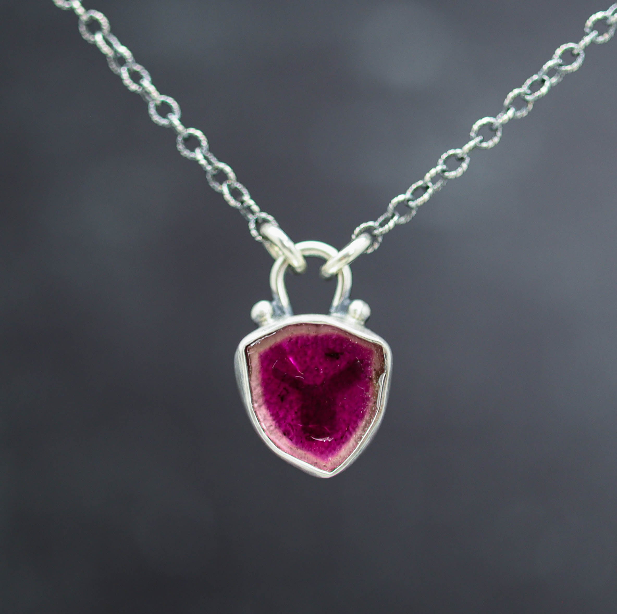 Pink Tourmaline Slice Pendant Necklace in Sterling Silver
