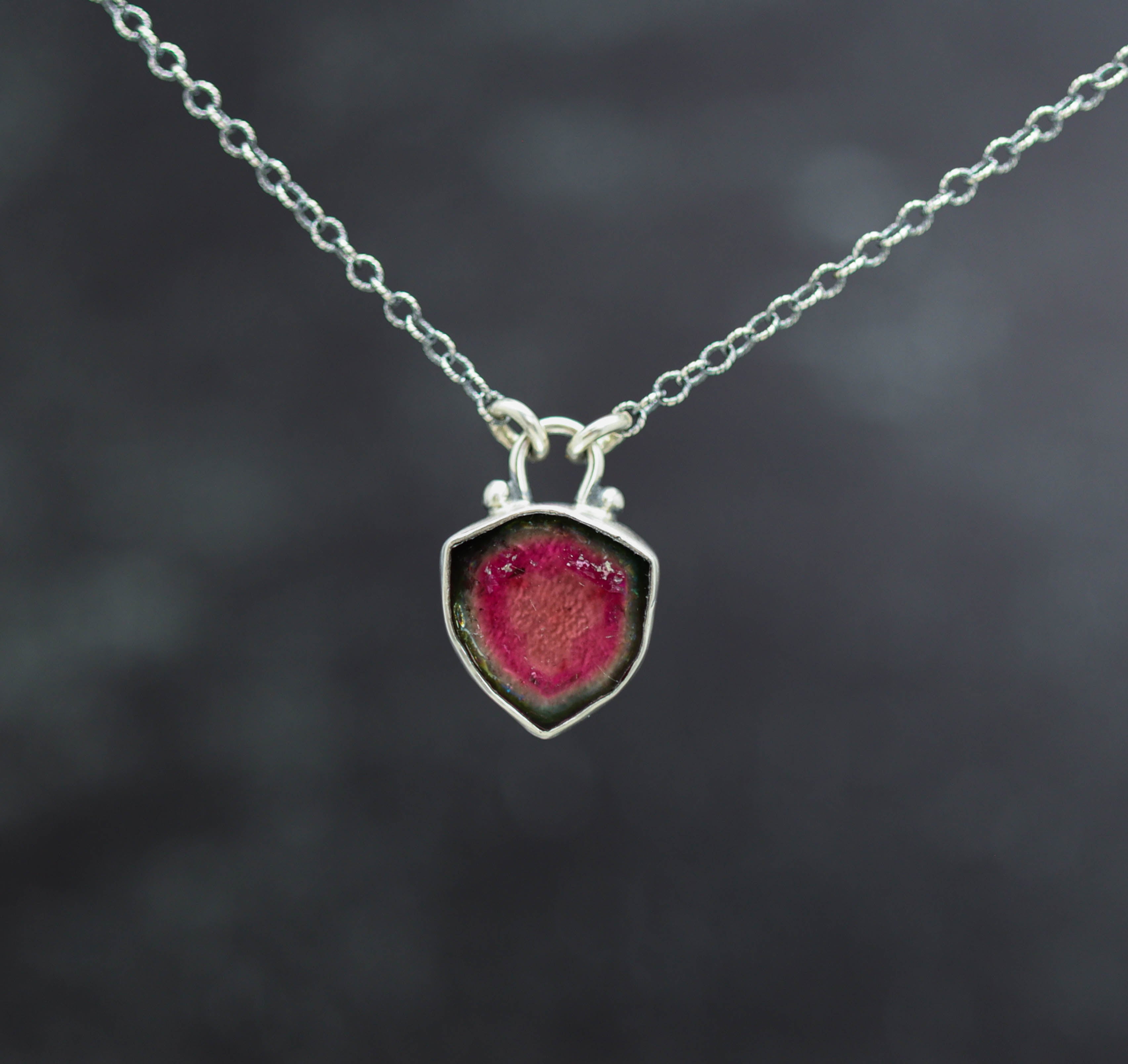 Watermelon Tourmaline Slice Pendant Necklace in Sterling Silver