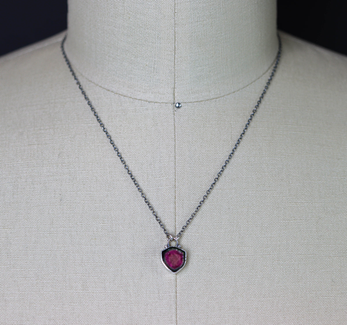 Watermelon Tourmaline Slice Pendant Necklace in Sterling Silver