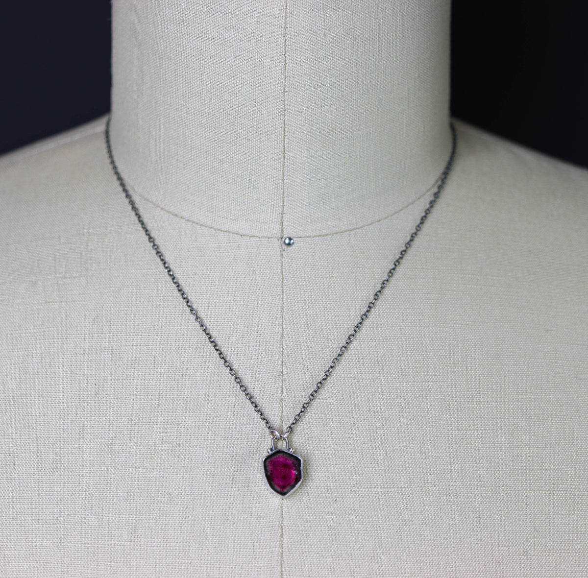 Watermelon Tourmaline Slice Pendant Necklace in Sterling Silver
