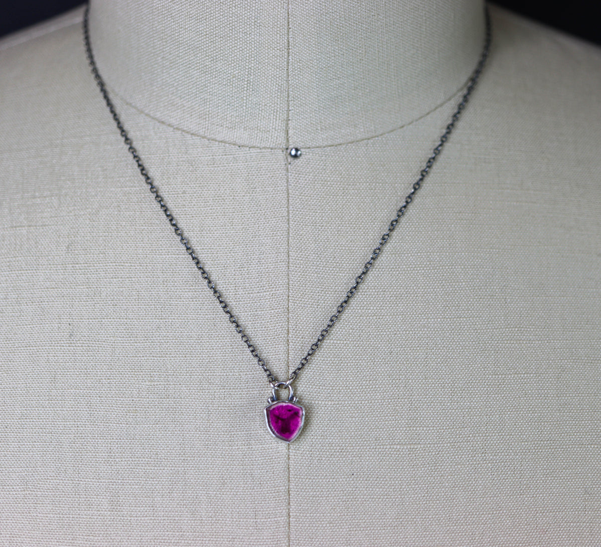 Pink Tourmaline Slice Pendant Necklace in Sterling Silver