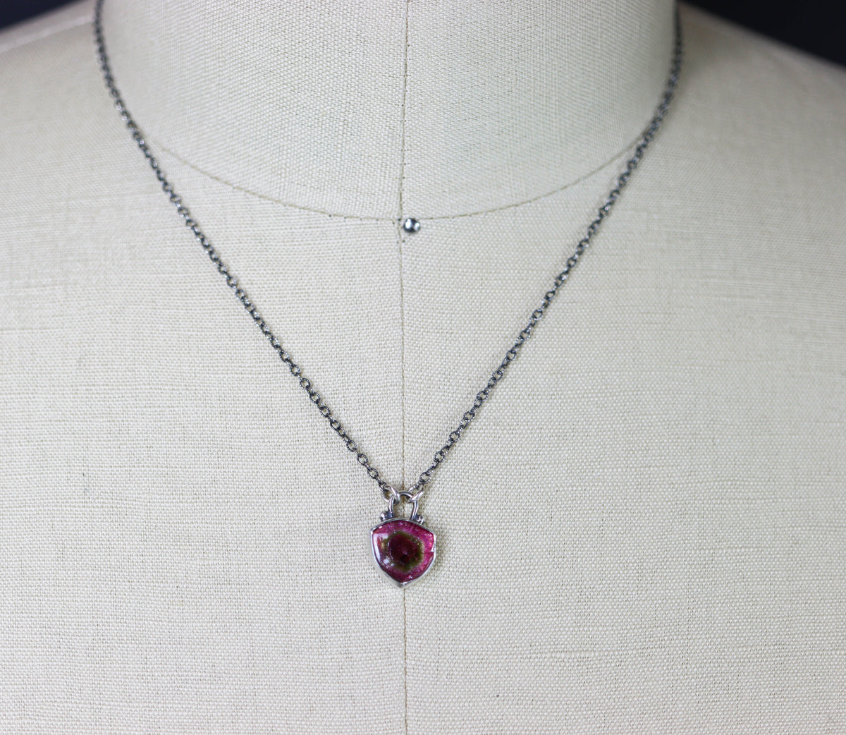 Watermelon Tourmaline Slice Pendant Necklace in Sterling Silver