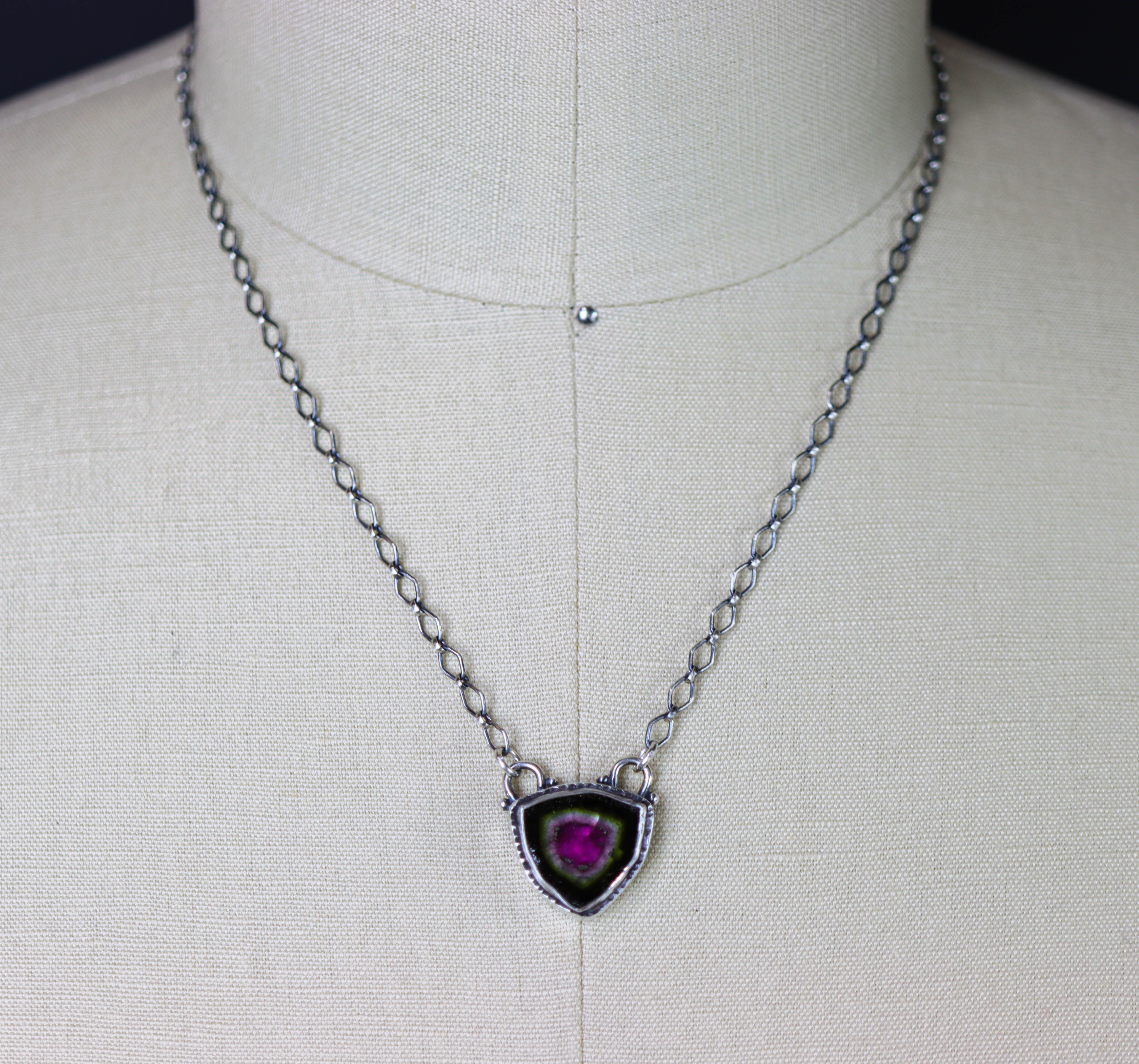 Watermelon Tourmaline Slice Pendant Necklace in Sterling Silver