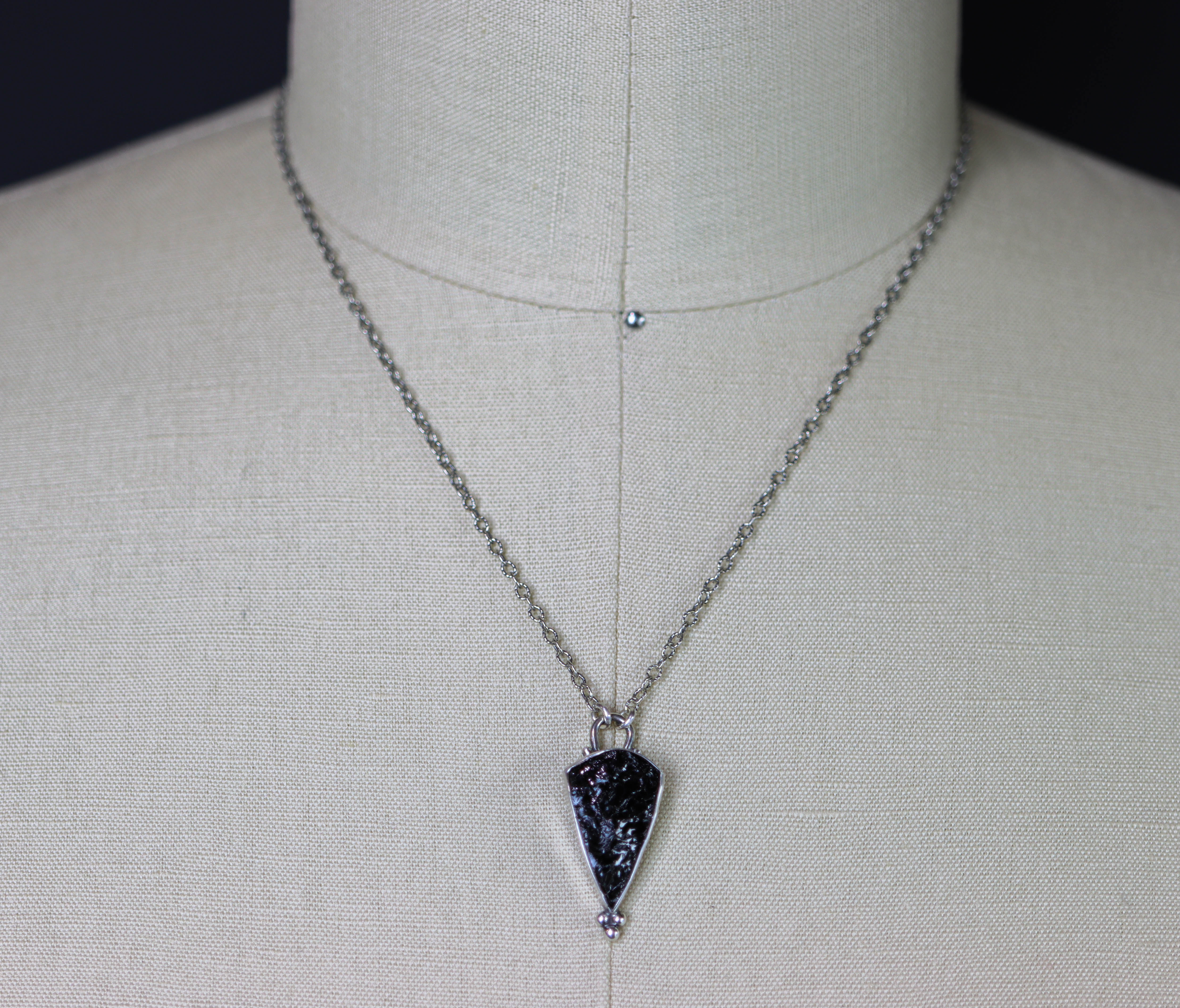 Natural Surface Black Tourmaline Pendant Necklace Sterling Silver