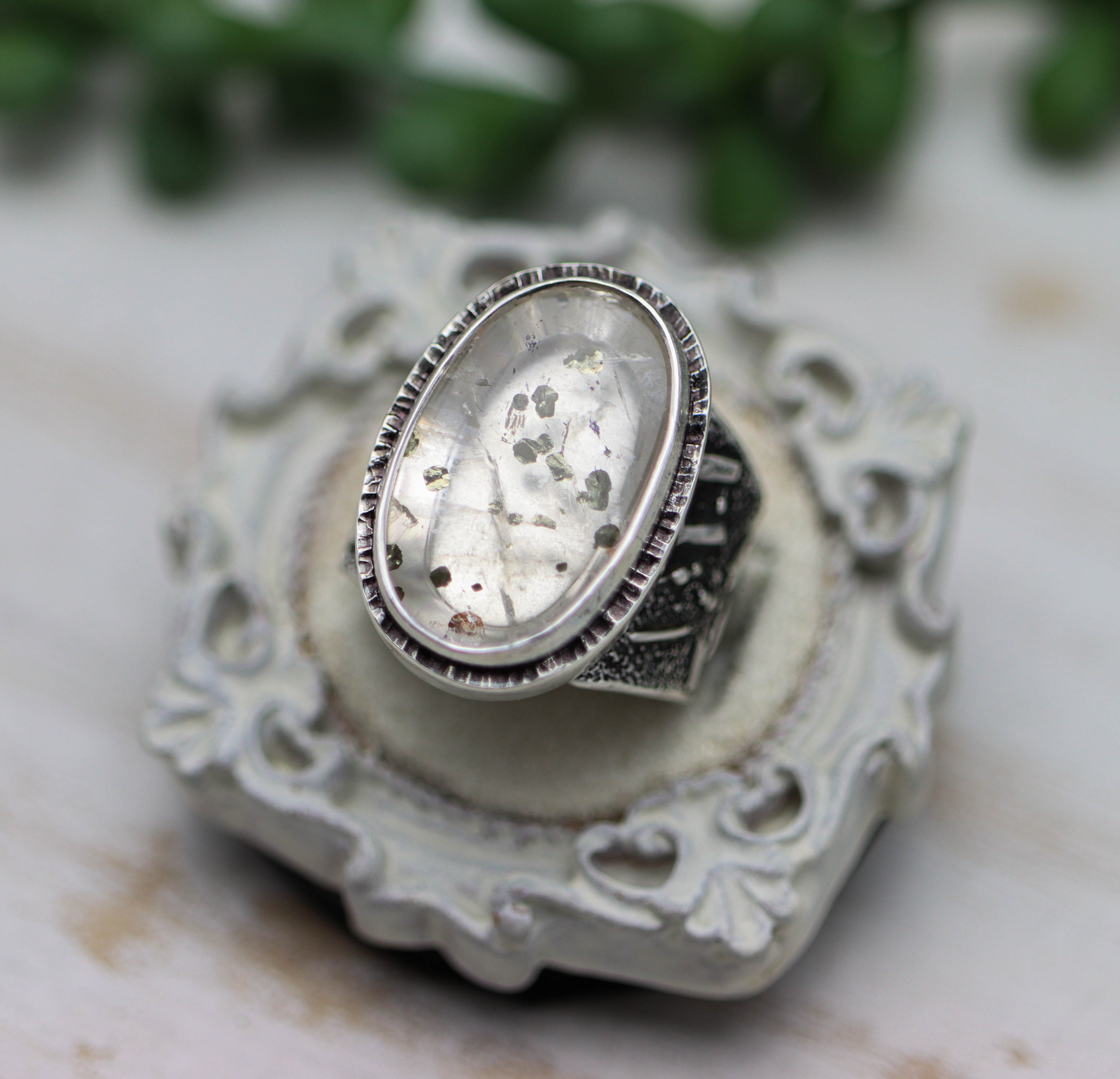 Marcasite Quartz Sterling Silver Wide Band Ring