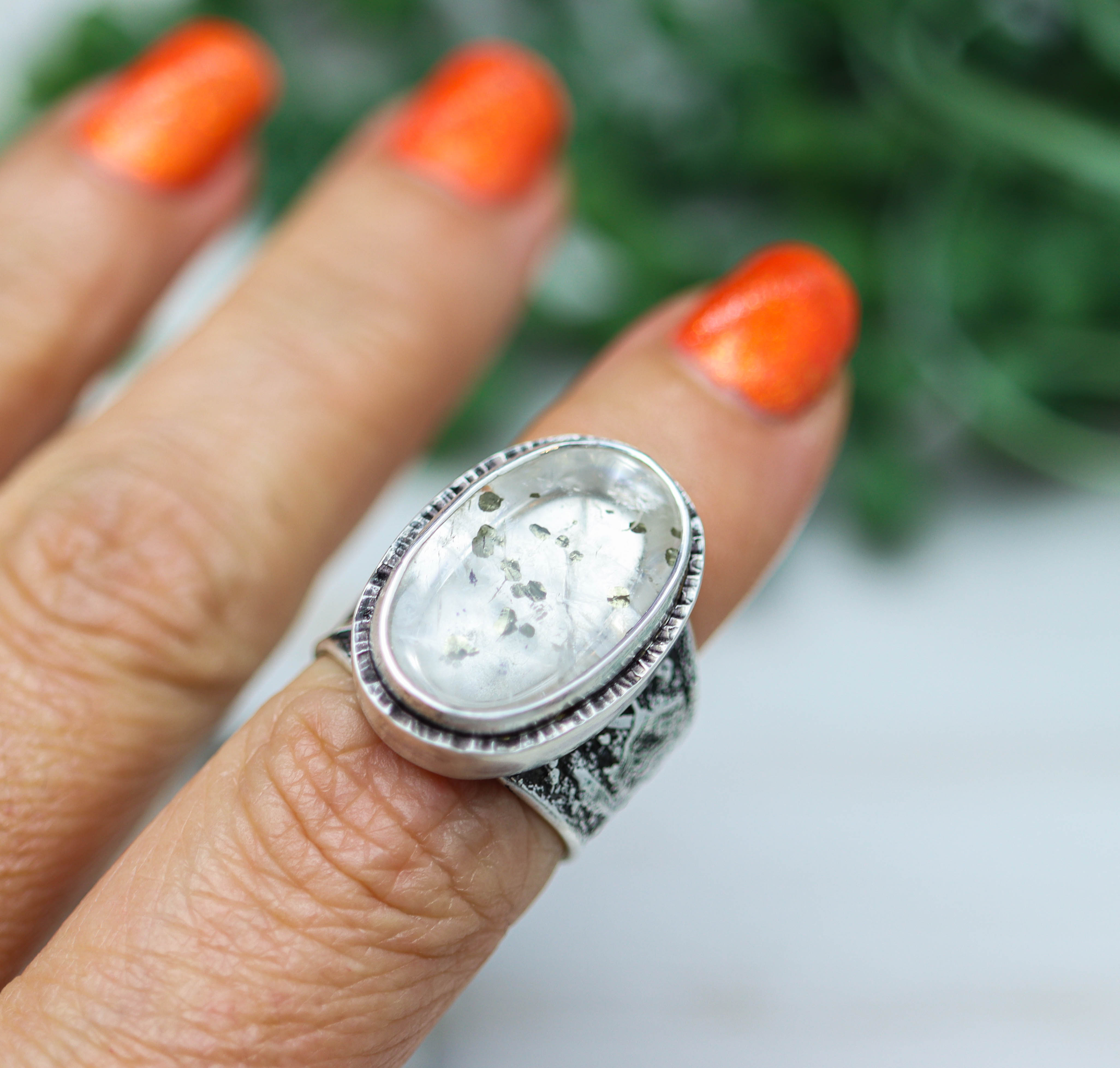 Marcasite Quartz Sterling Silver Wide Band Ring