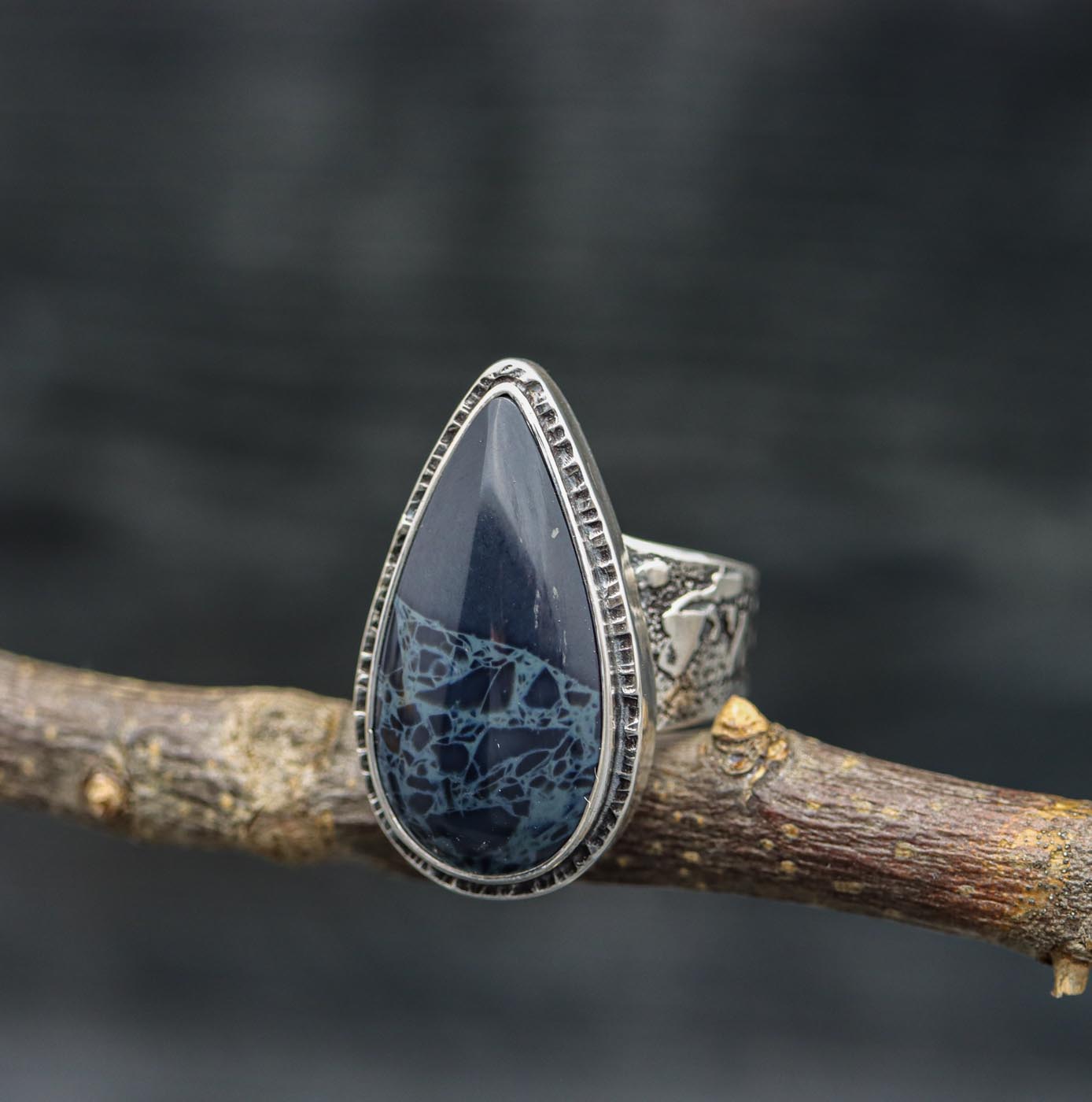 Spiderweb Obsidian Sterling Silver Wide Band Ring