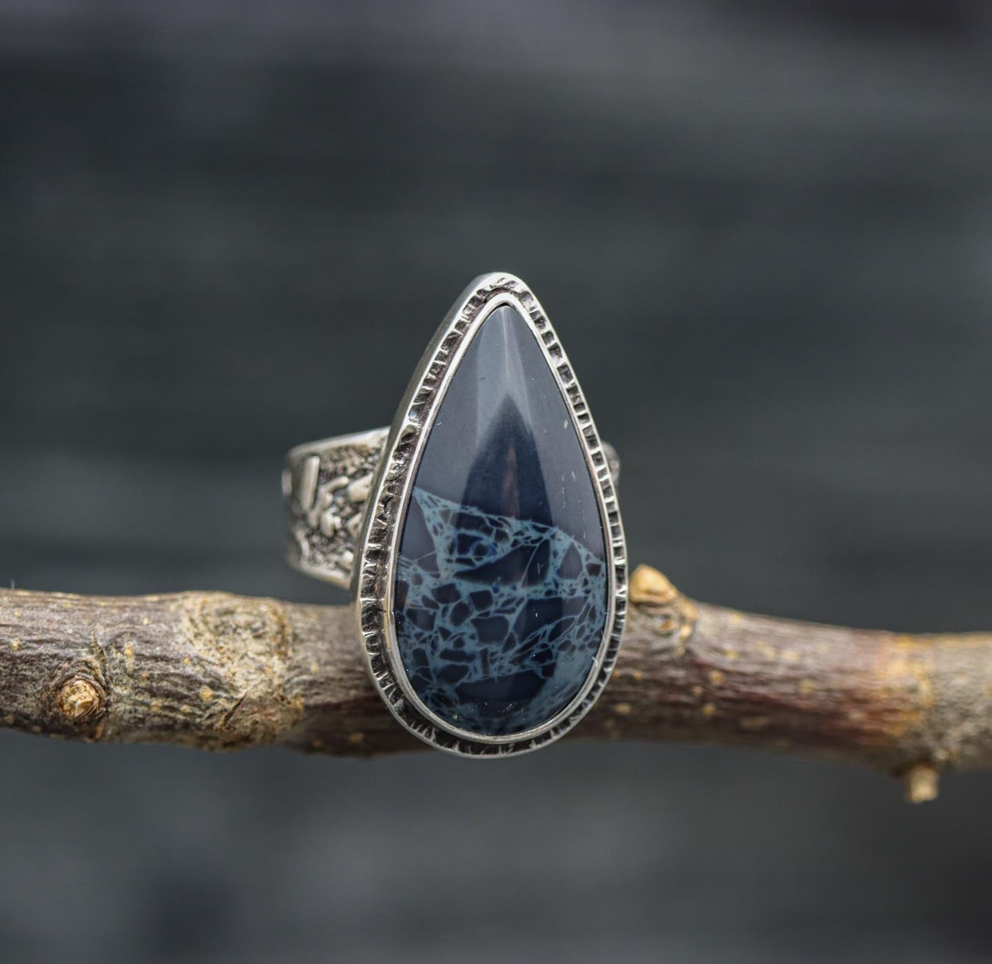 Spiderweb Obsidian Sterling Silver Wide Band Ring