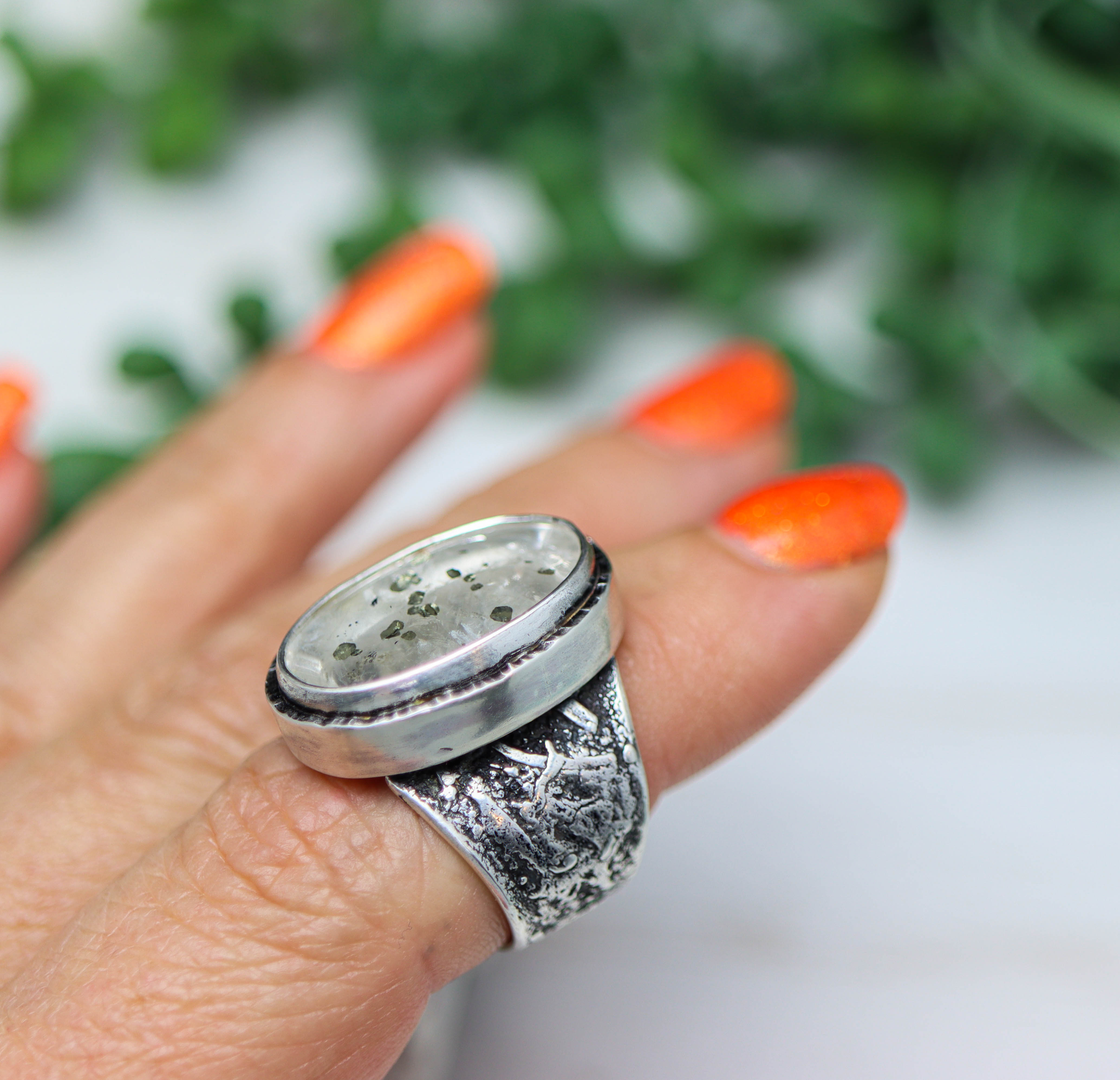 Marcasite Quartz Sterling Silver Wide Band Ring