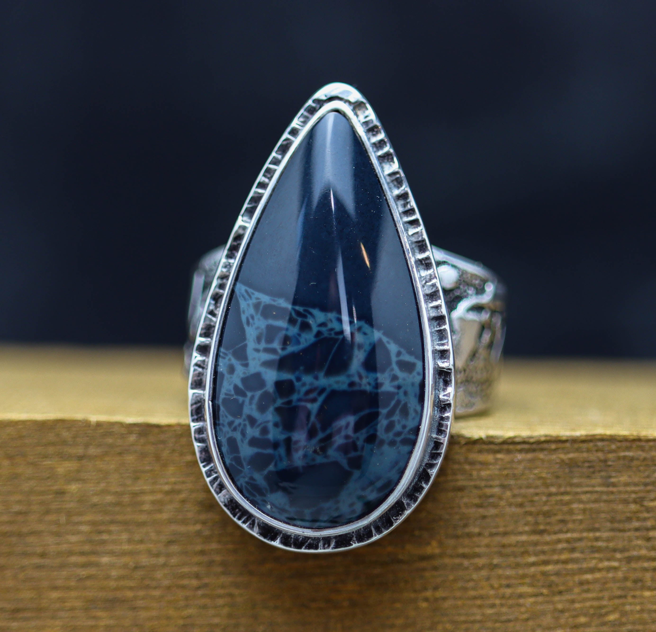 Spiderweb Obsidian Sterling Silver Wide Band Ring