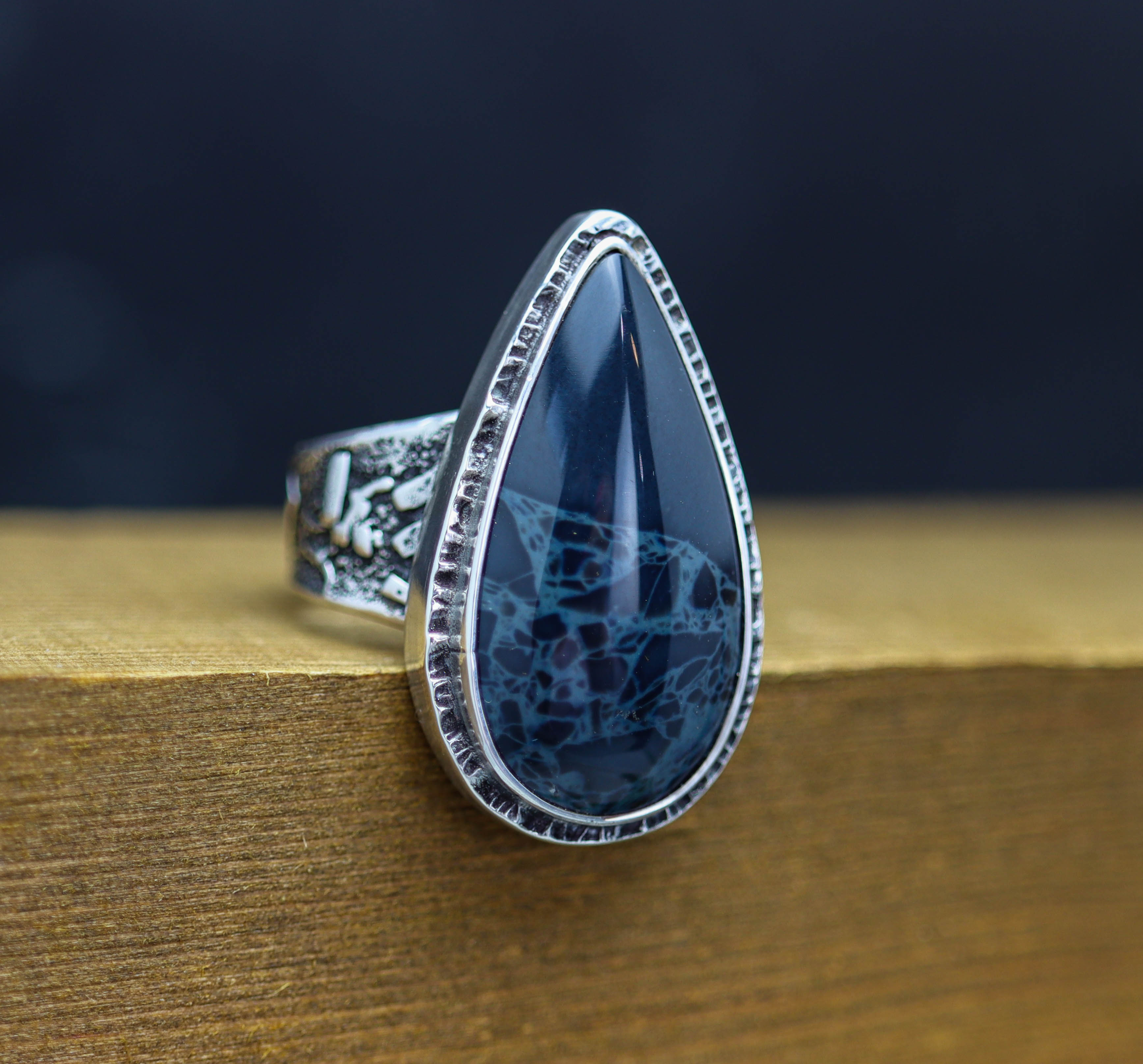 Spiderweb Obsidian Sterling Silver Wide Band Ring