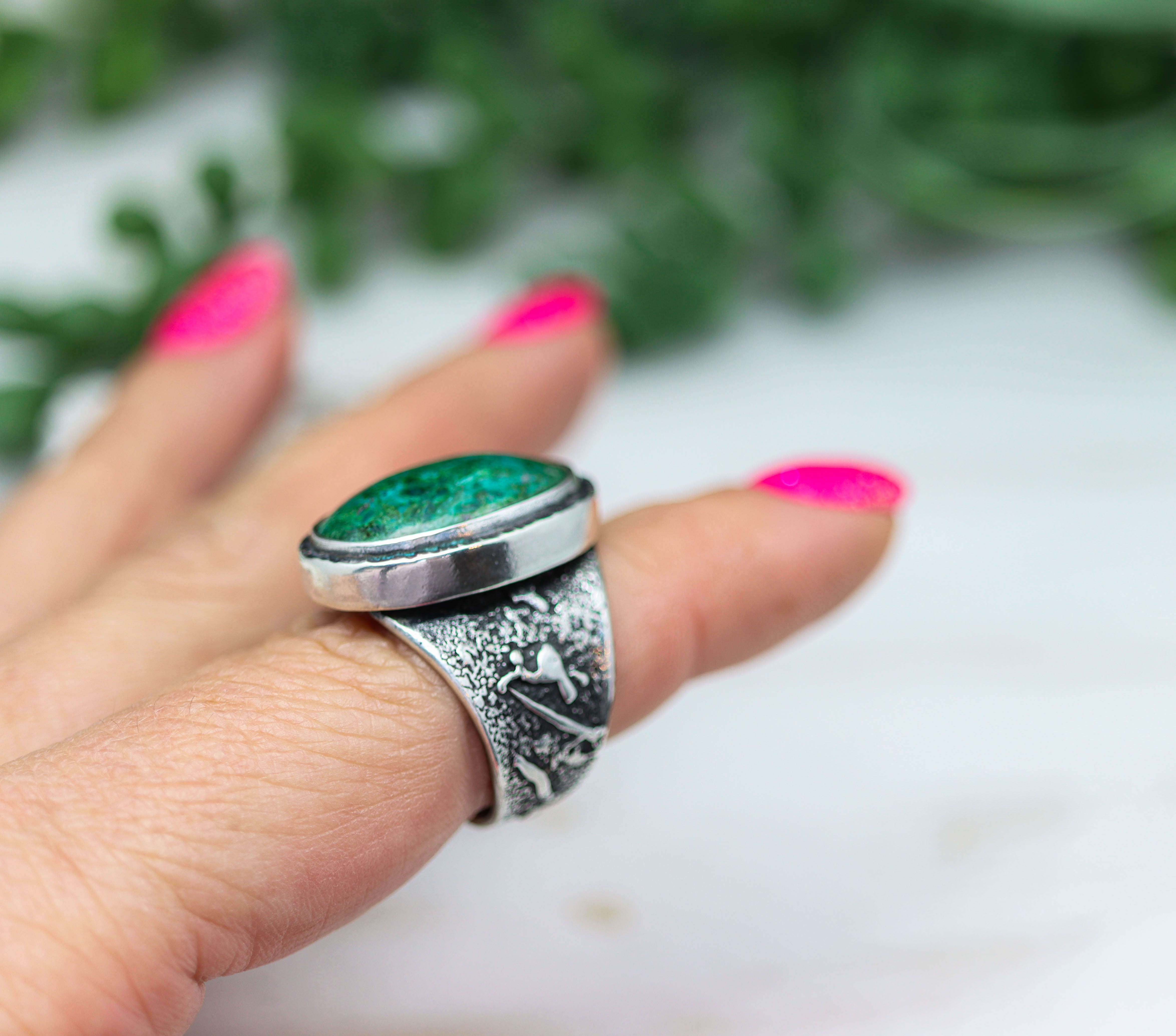 Chrysocolla in Quartz Sterling Silver Wide Band Ring