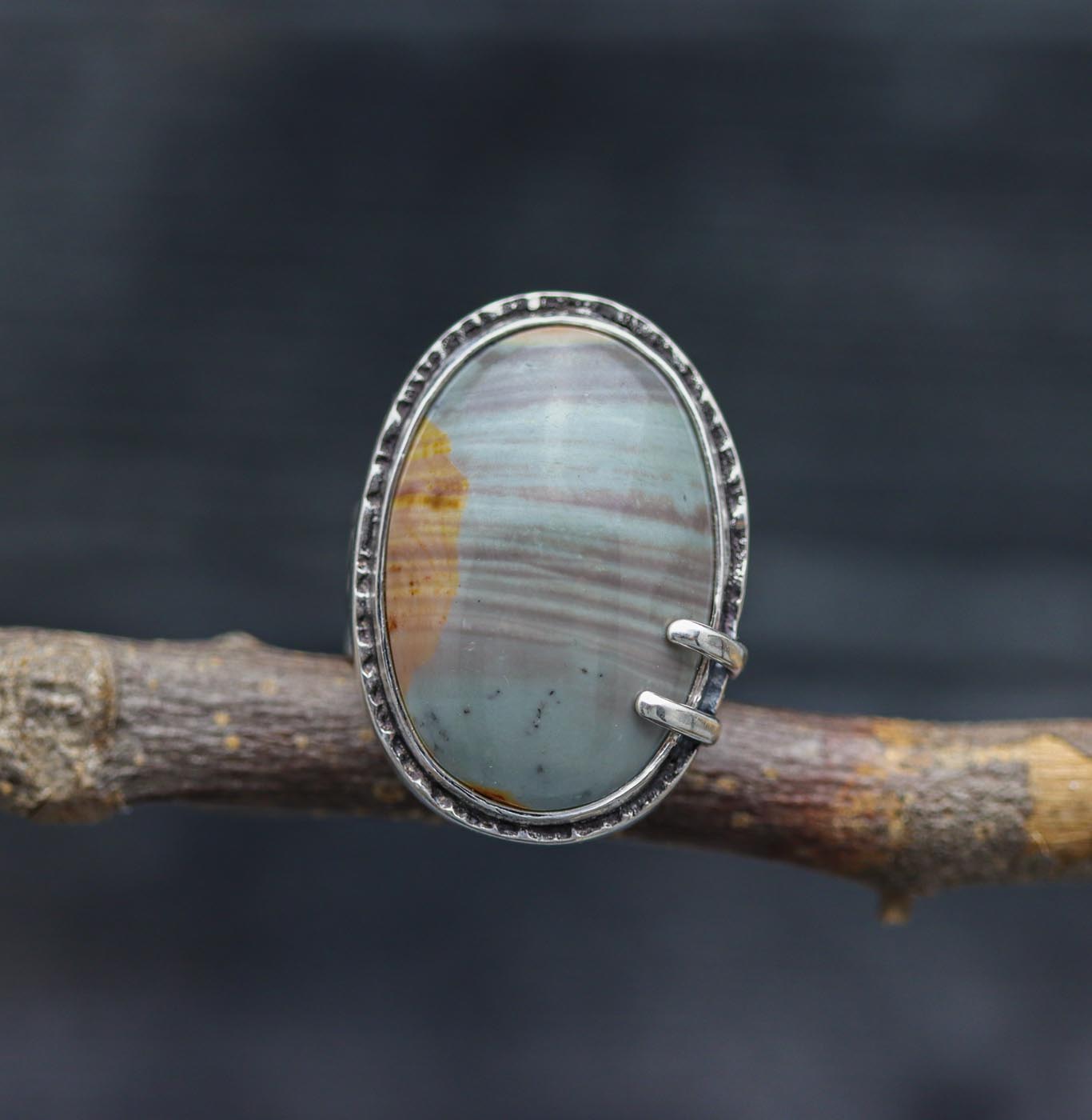 Polychrome Jasper Sterling Silver Wide Band Ring