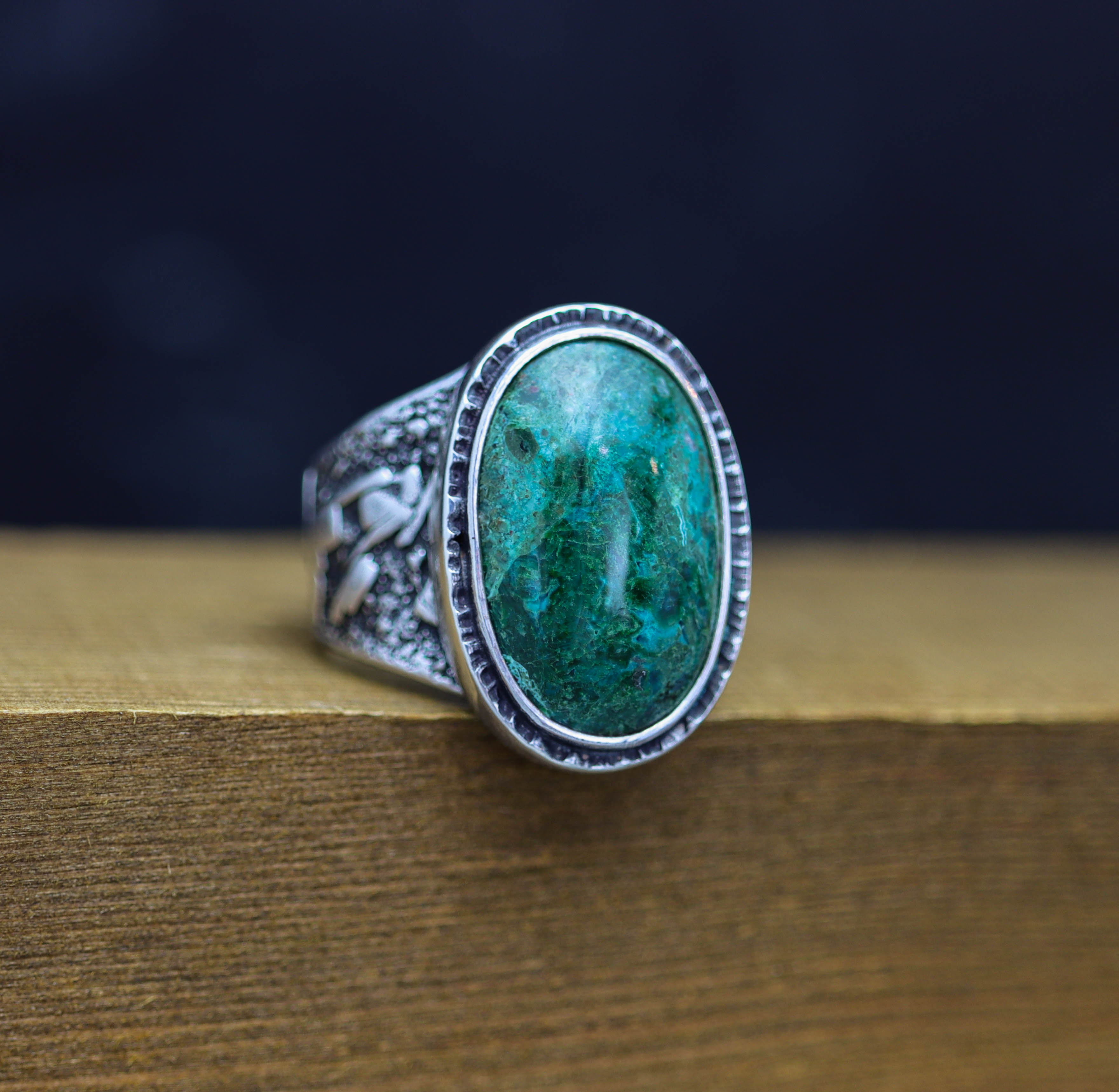 Chrysocolla in Quartz Sterling Silver Wide Band Ring
