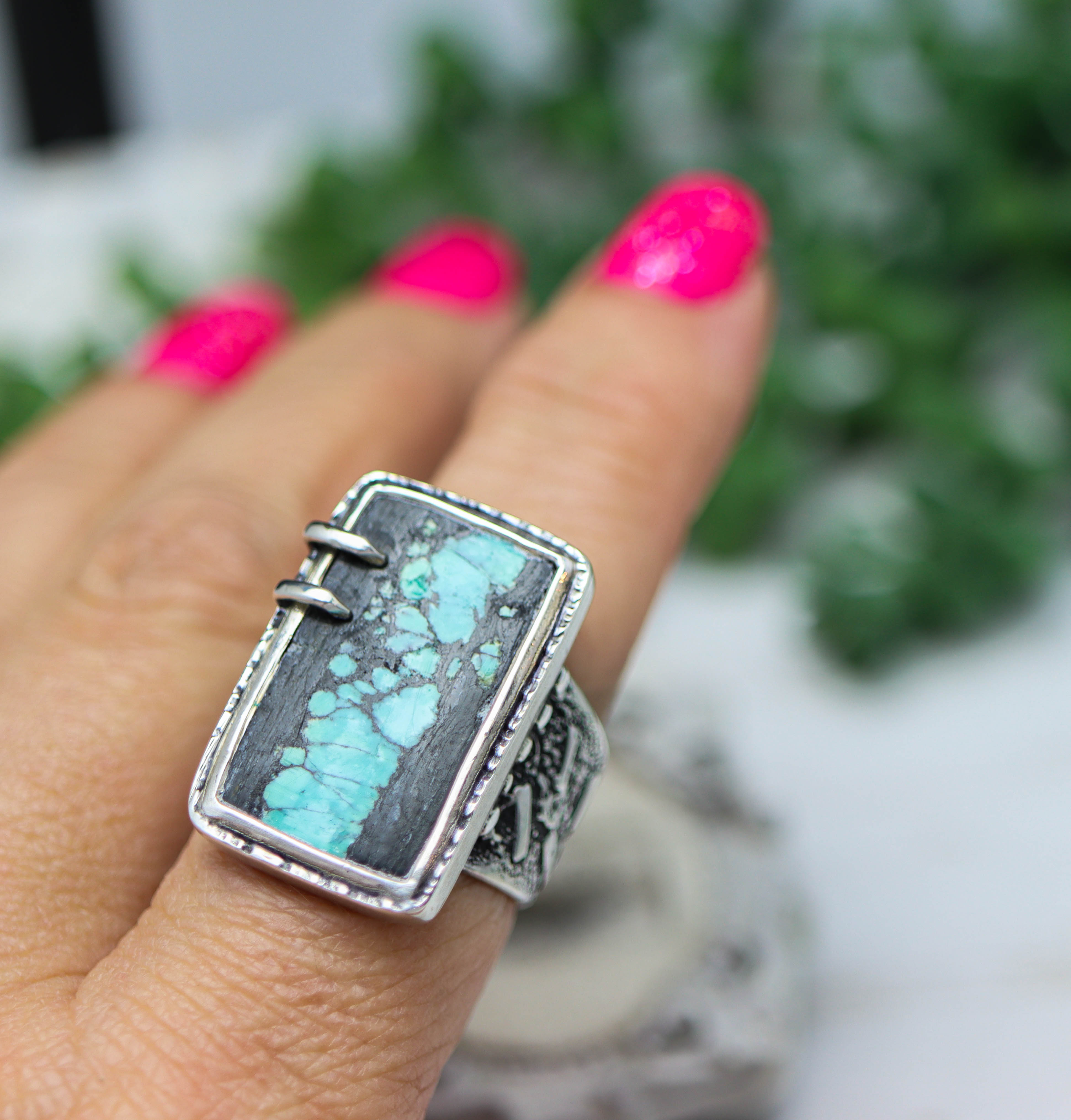 Turquoise Sterling Silver Wide Band Ring