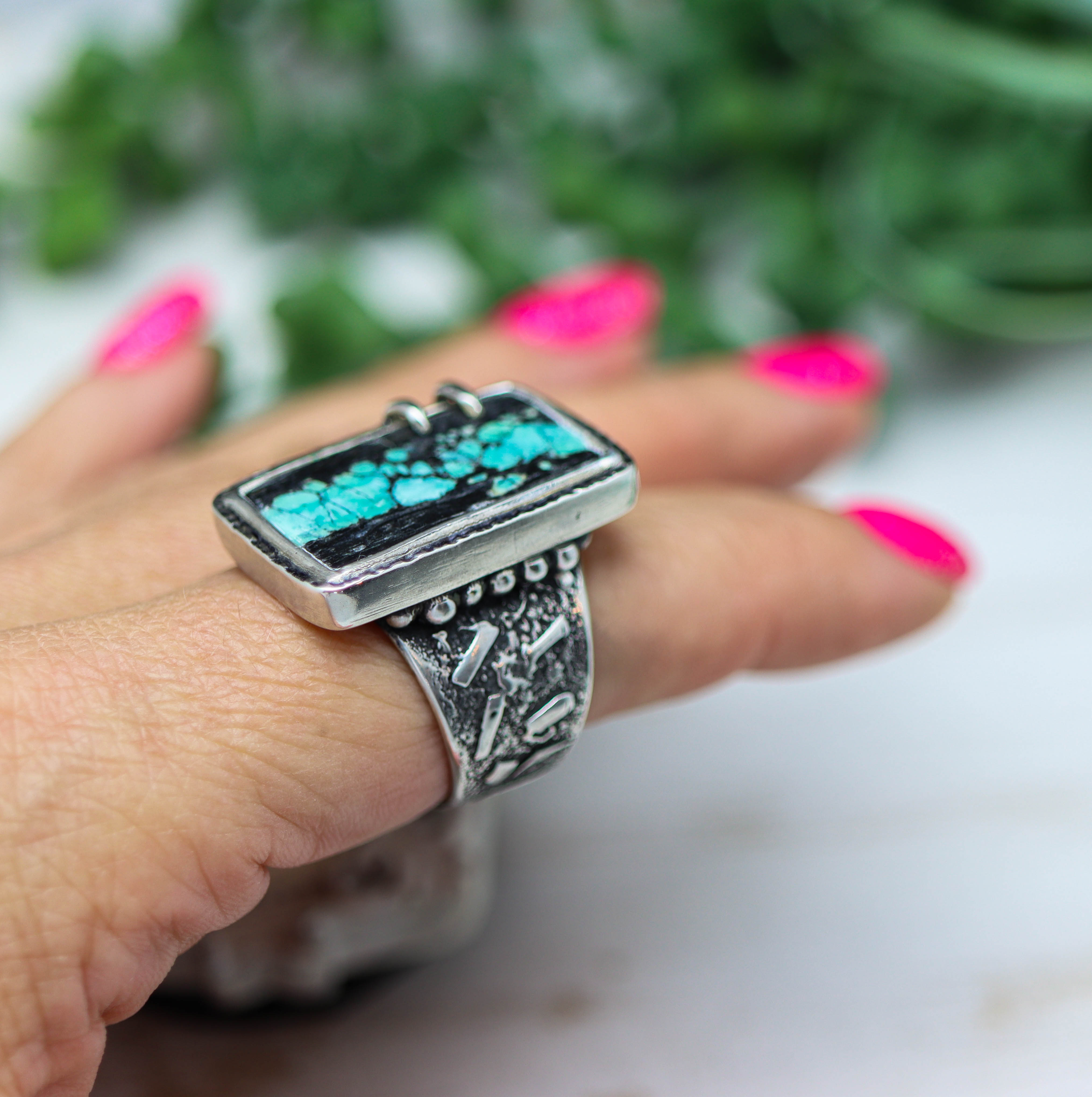 Turquoise Sterling Silver Wide Band Ring