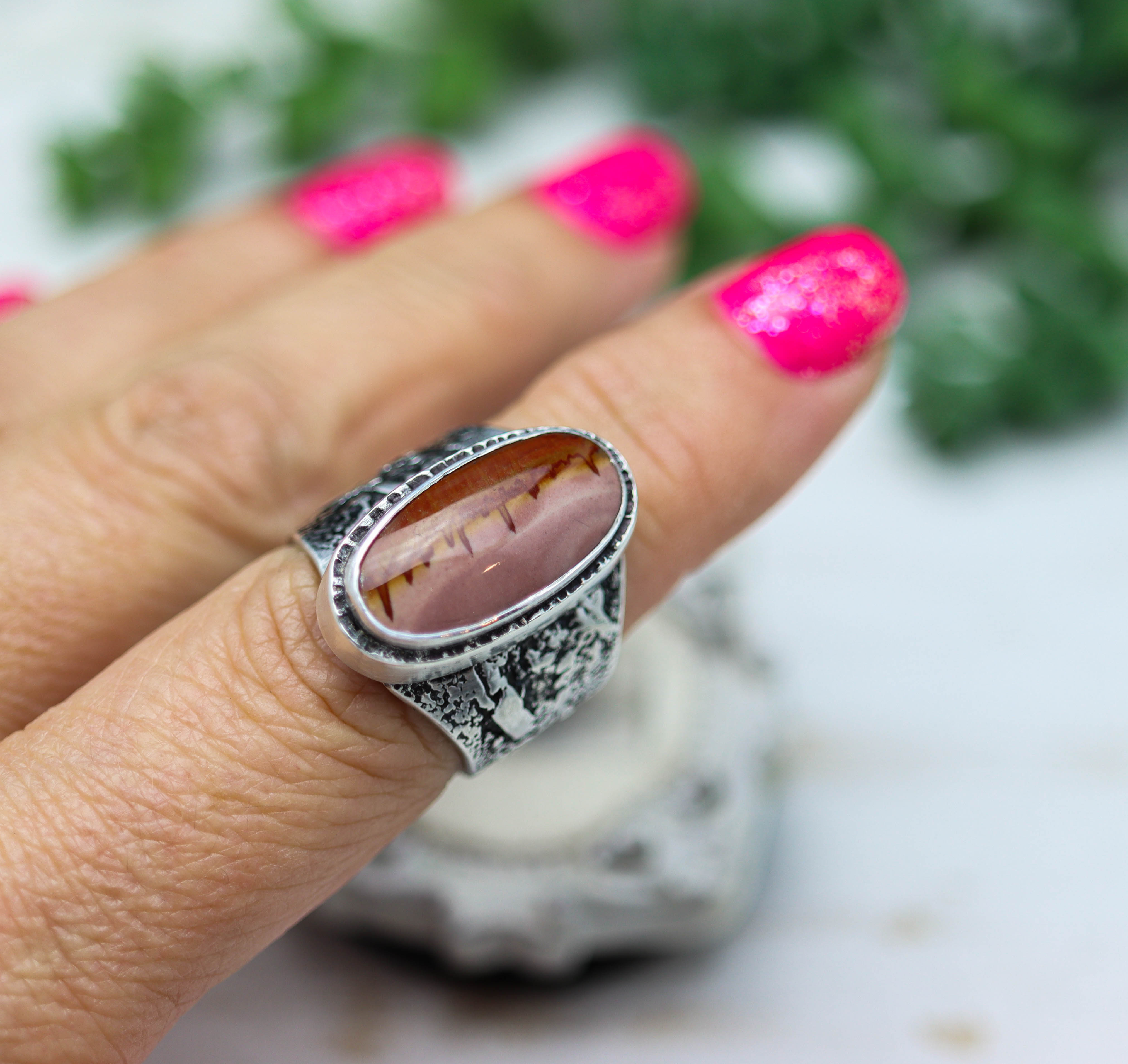 Red Falcon Jasper Sterling Silver Wide Band Ring