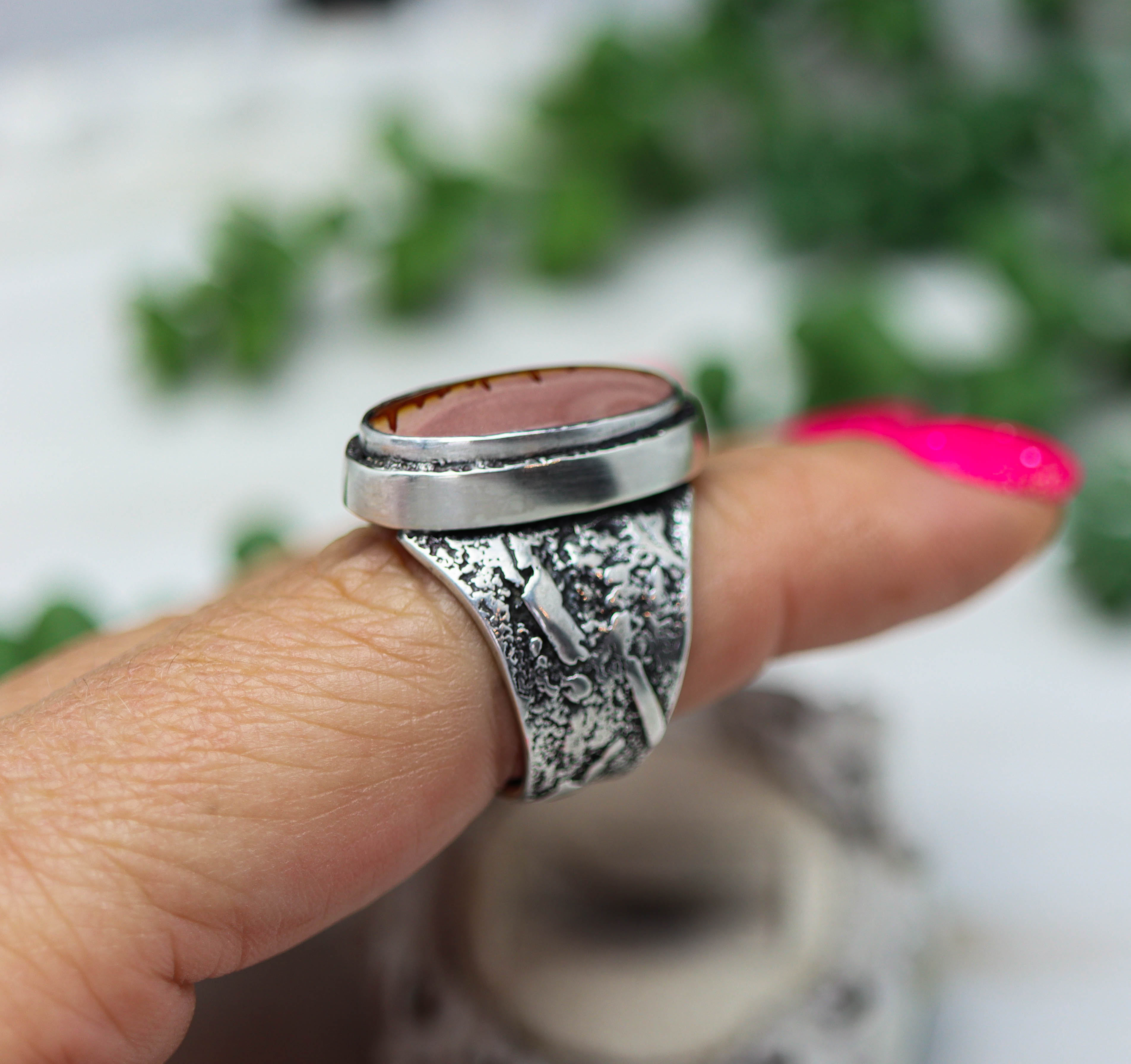 Red Falcon Jasper Sterling Silver Wide Band Ring