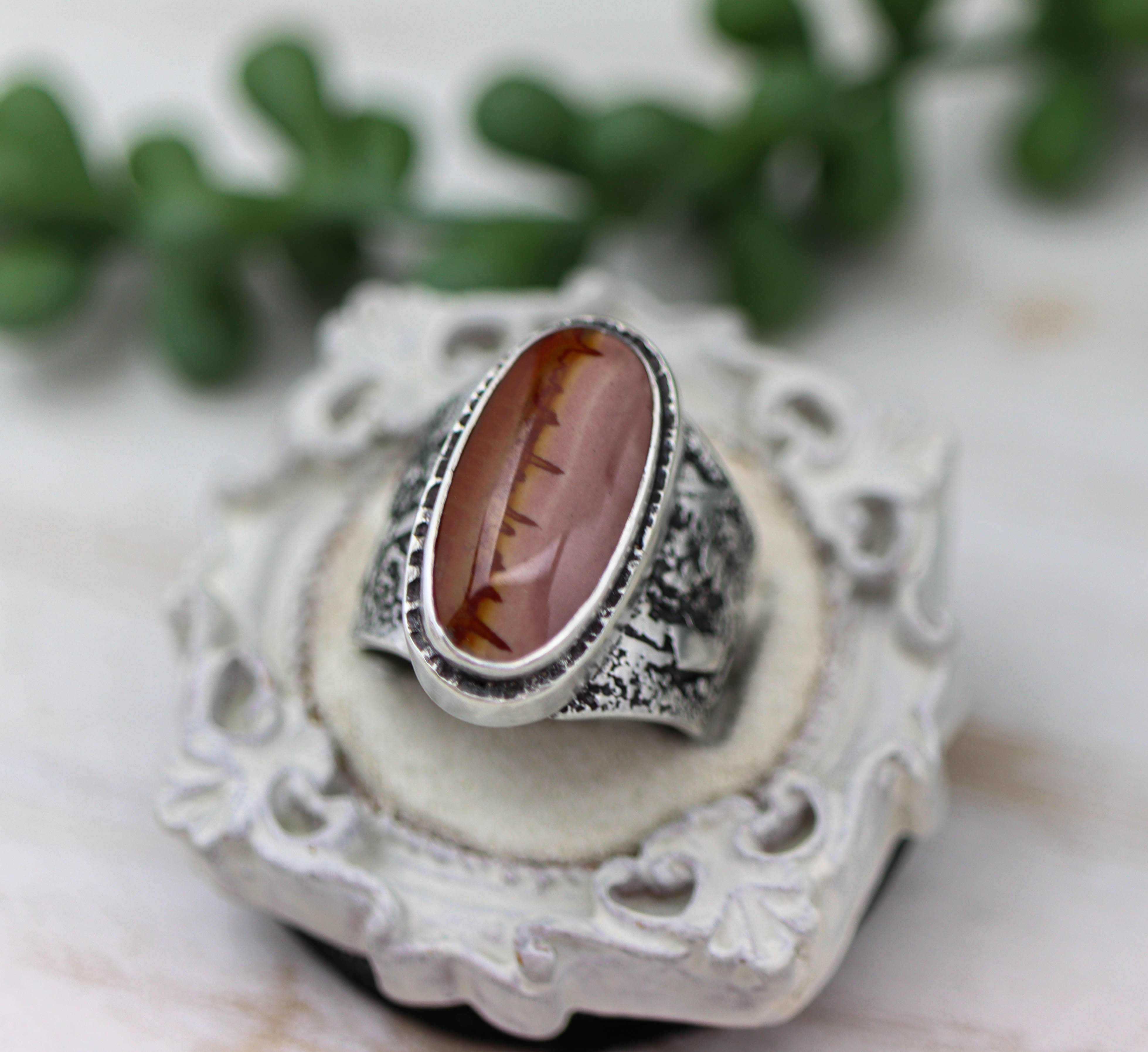 Red Falcon Jasper Sterling Silver Wide Band Ring