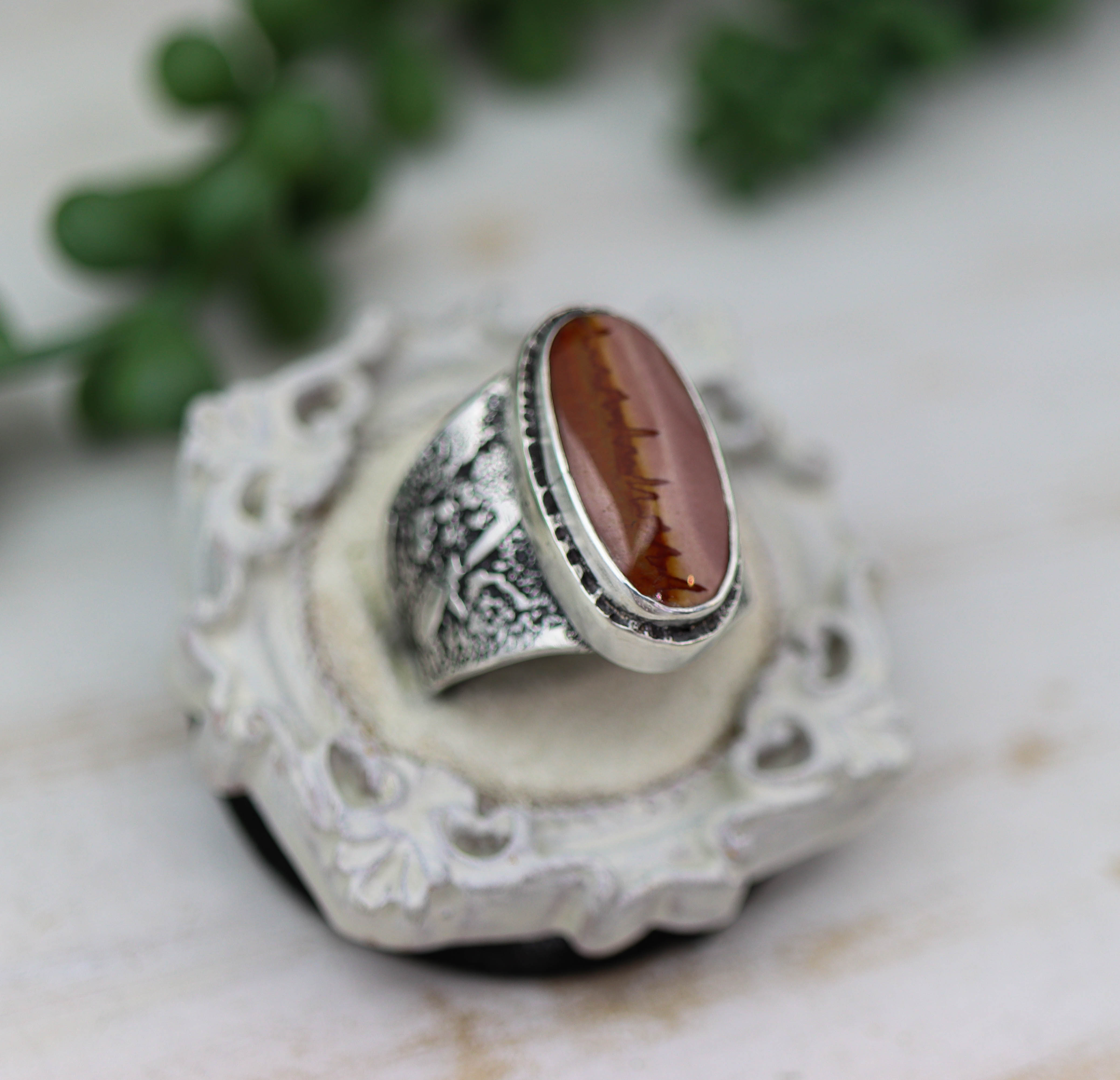 Red Falcon Jasper Sterling Silver Wide Band Ring