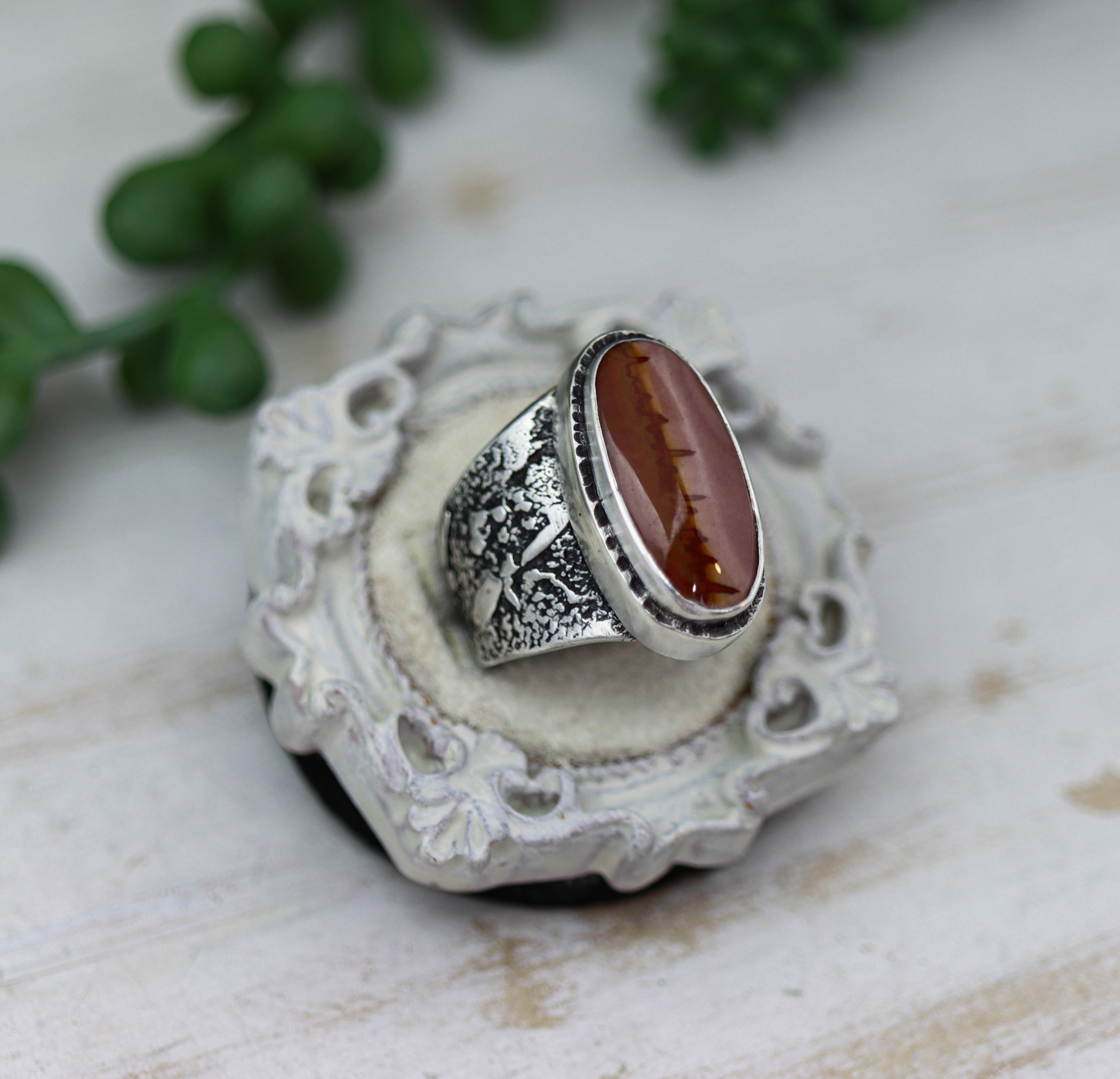 Red Falcon Jasper Sterling Silver Wide Band Ring