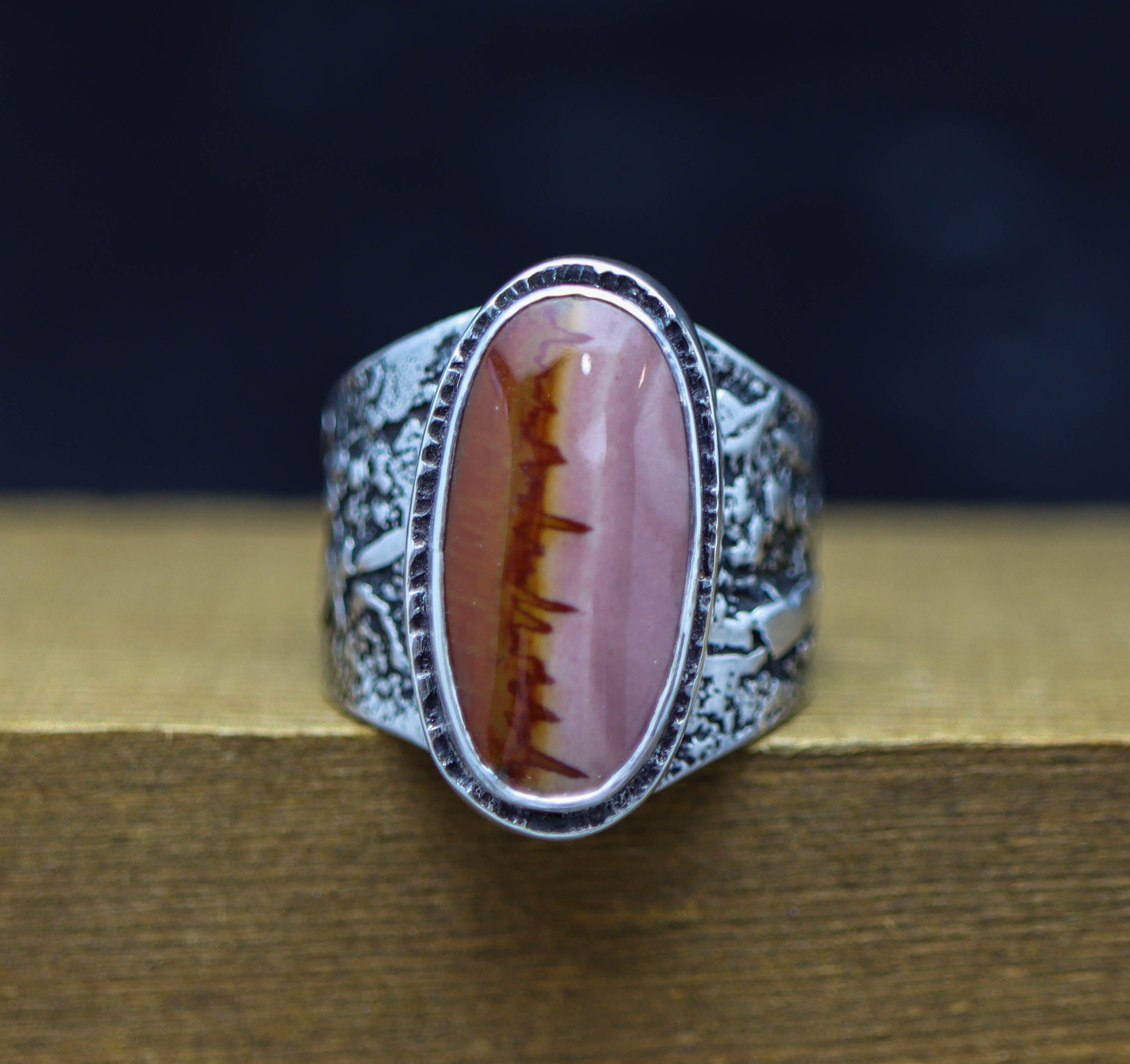 Red Falcon Jasper Sterling Silver Wide Band Ring