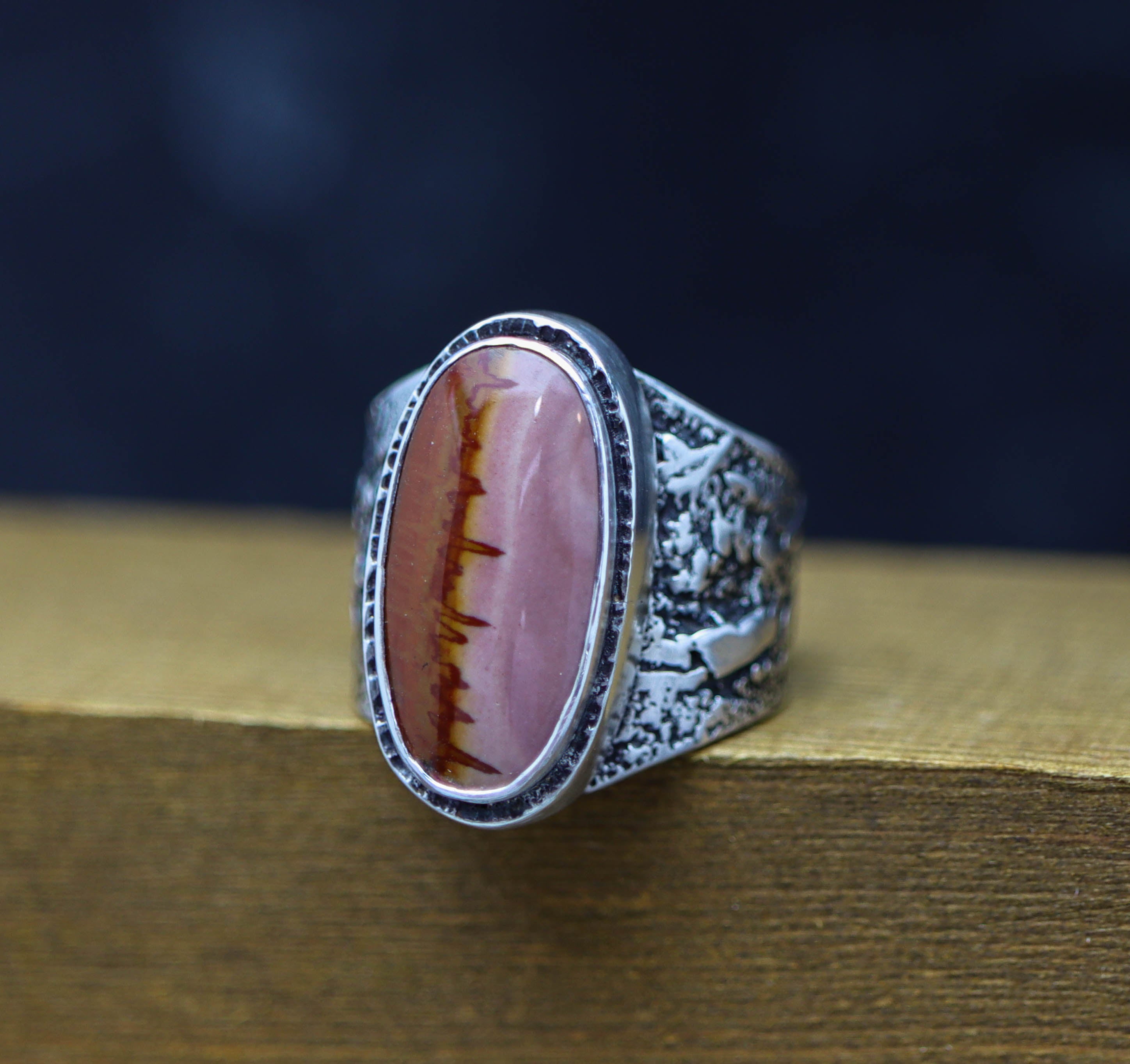 Red Falcon Jasper Sterling Silver Wide Band Ring