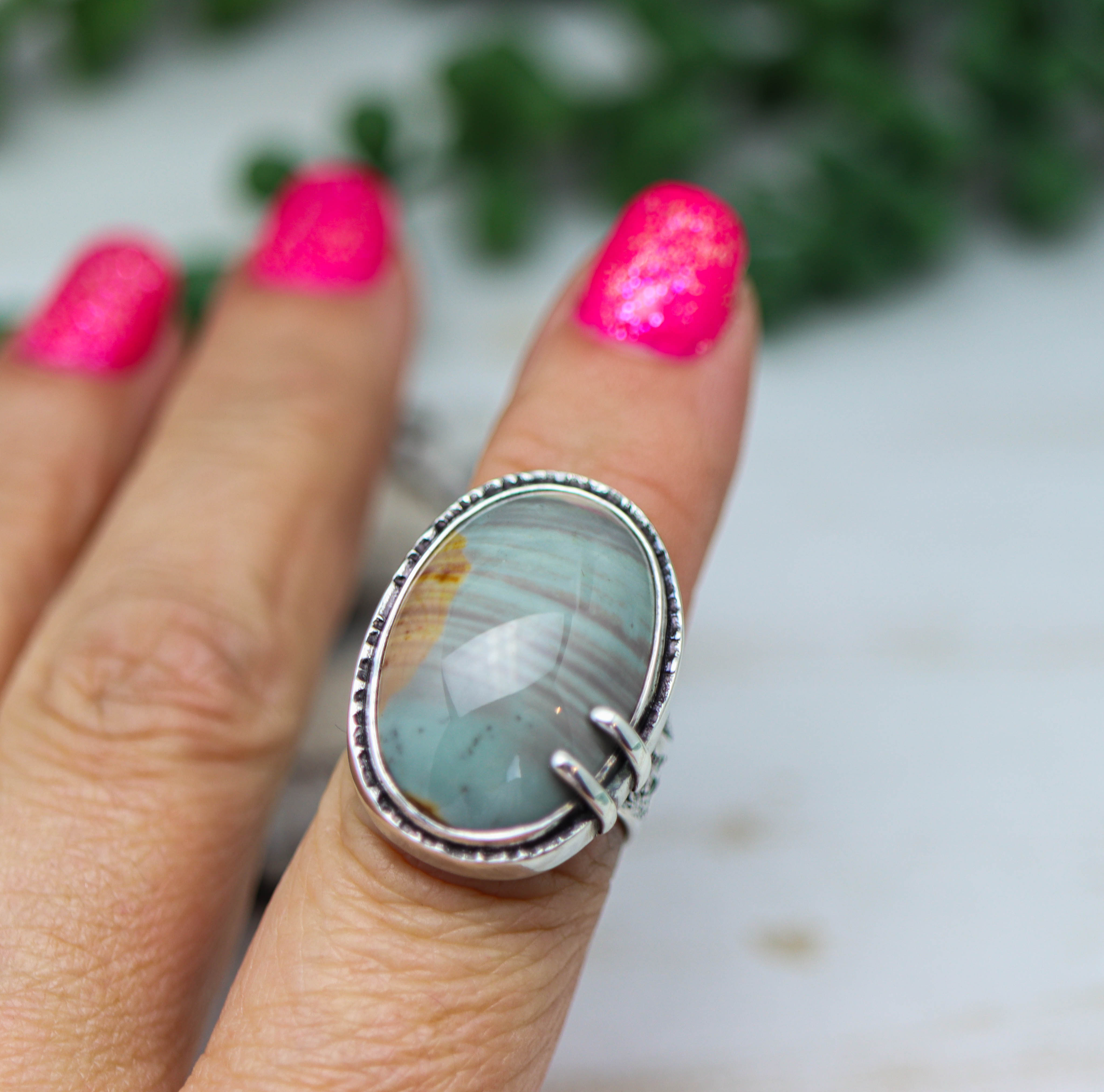Sunset Polychrome Jasper Sterling Silver Wide Band Ring