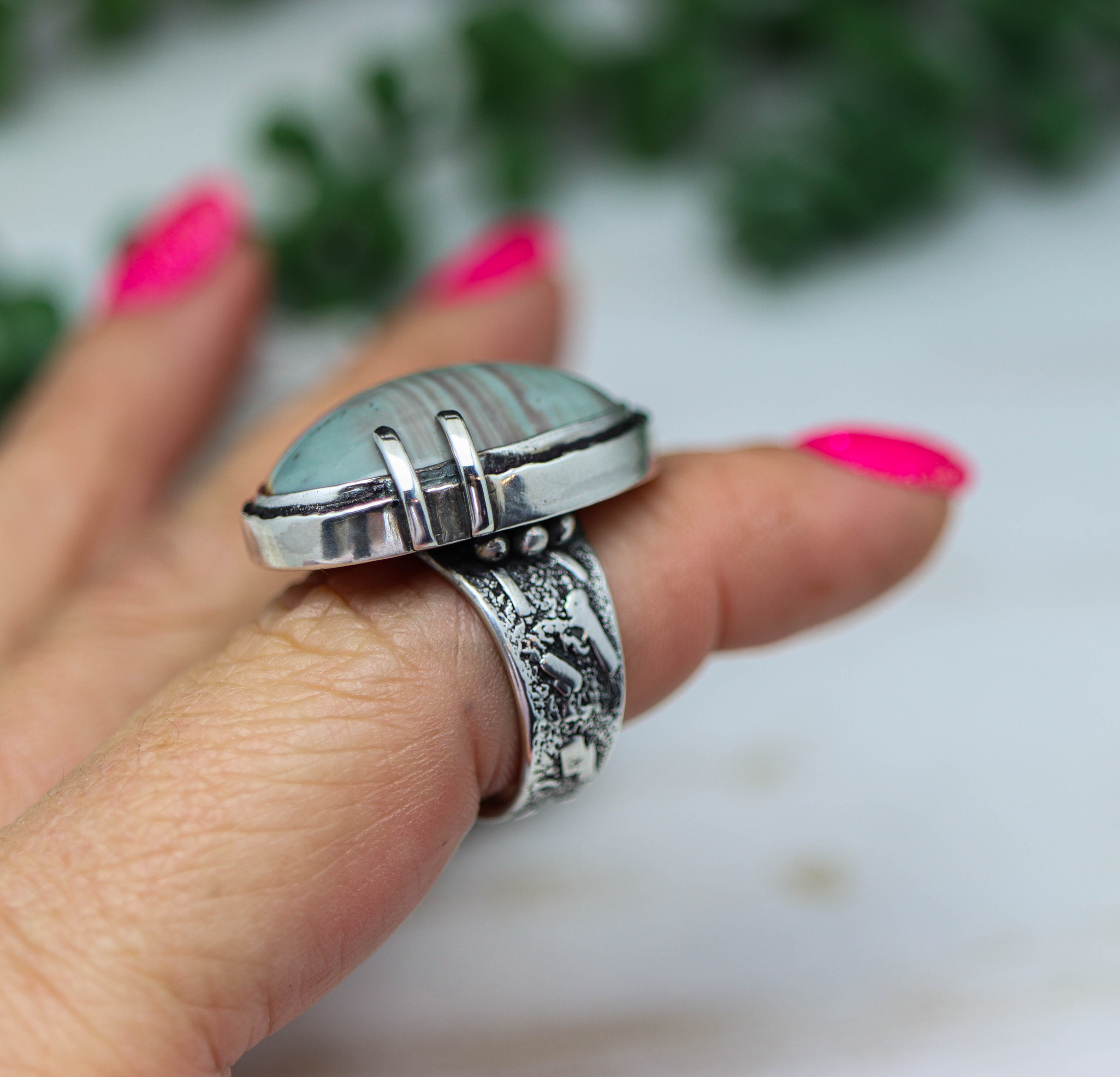 Sunset Polychrome Jasper Sterling Silver Wide Band Ring