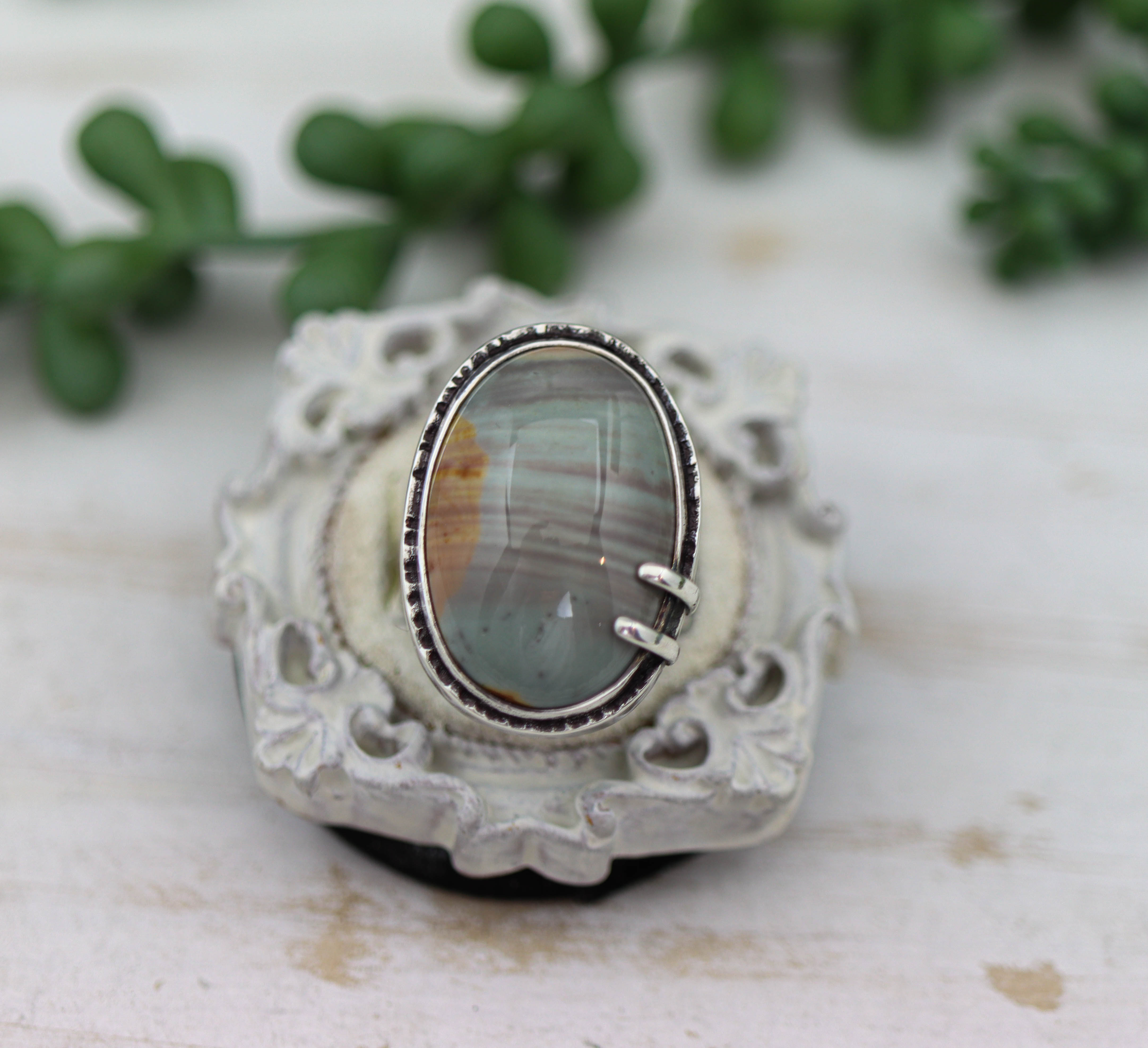 Sunset Polychrome Jasper Sterling Silver Wide Band Ring
