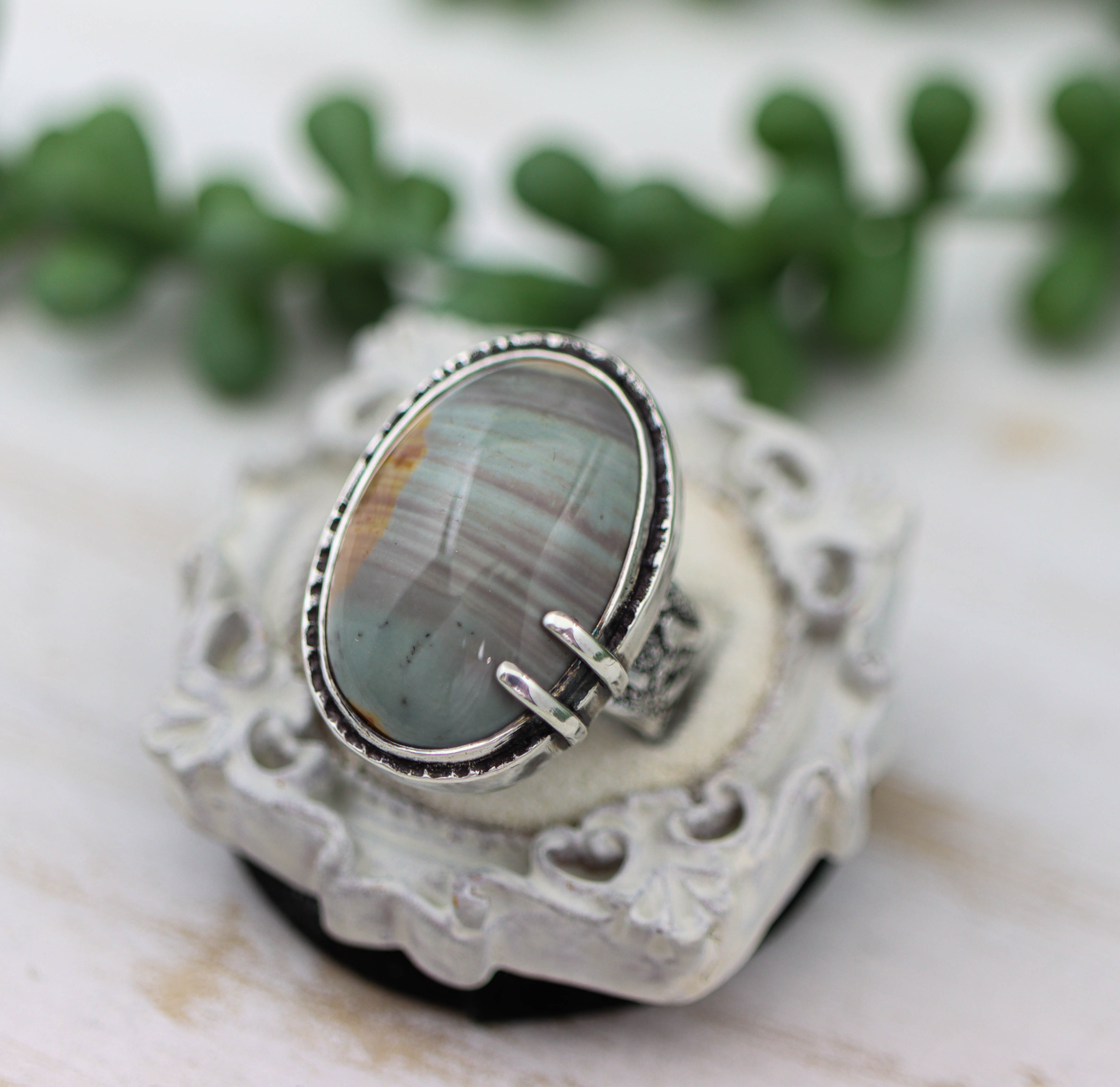 Sunset Polychrome Jasper Sterling Silver Wide Band Ring