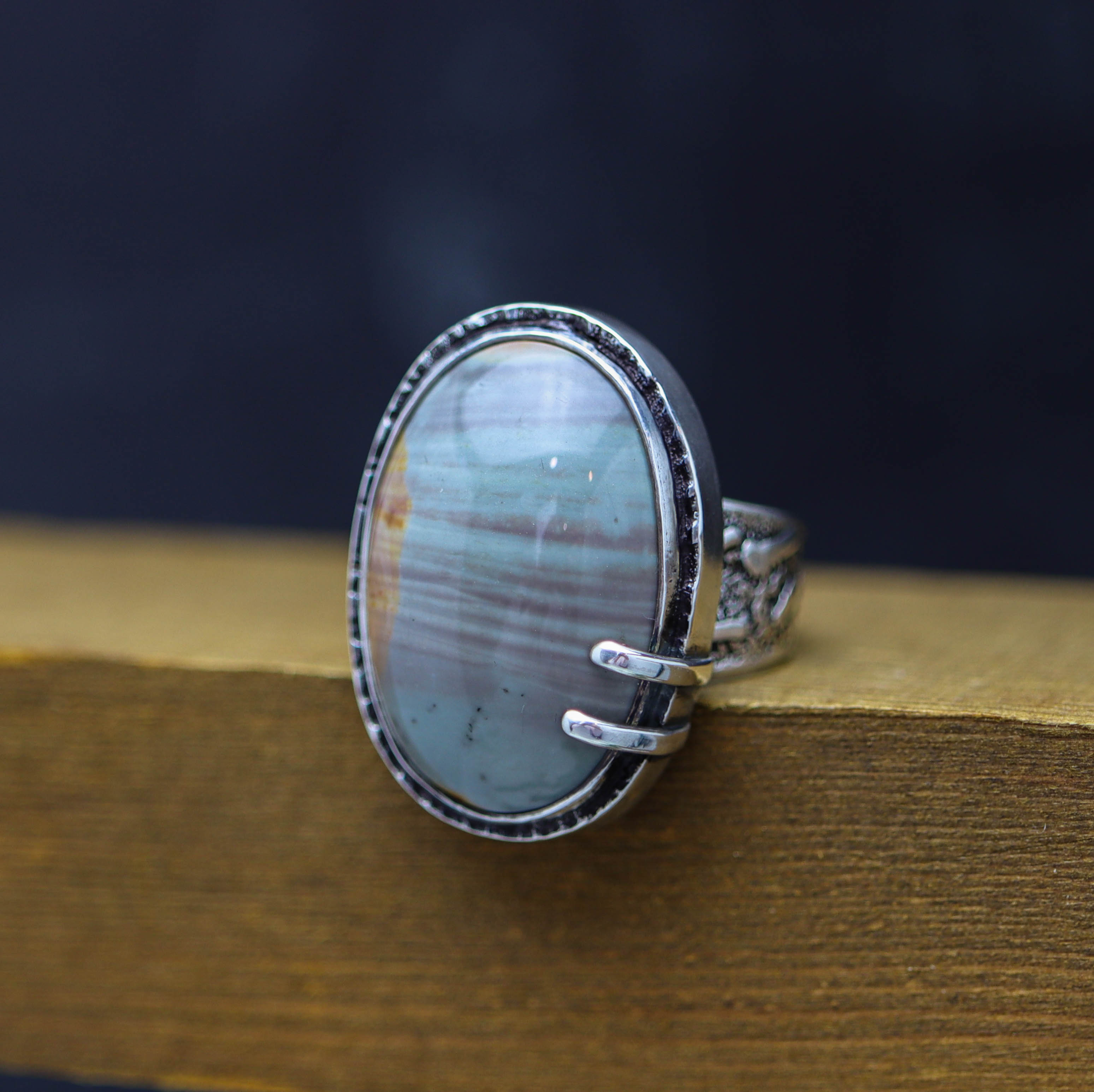 Sunset Polychrome Jasper Sterling Silver Wide Band Ring
