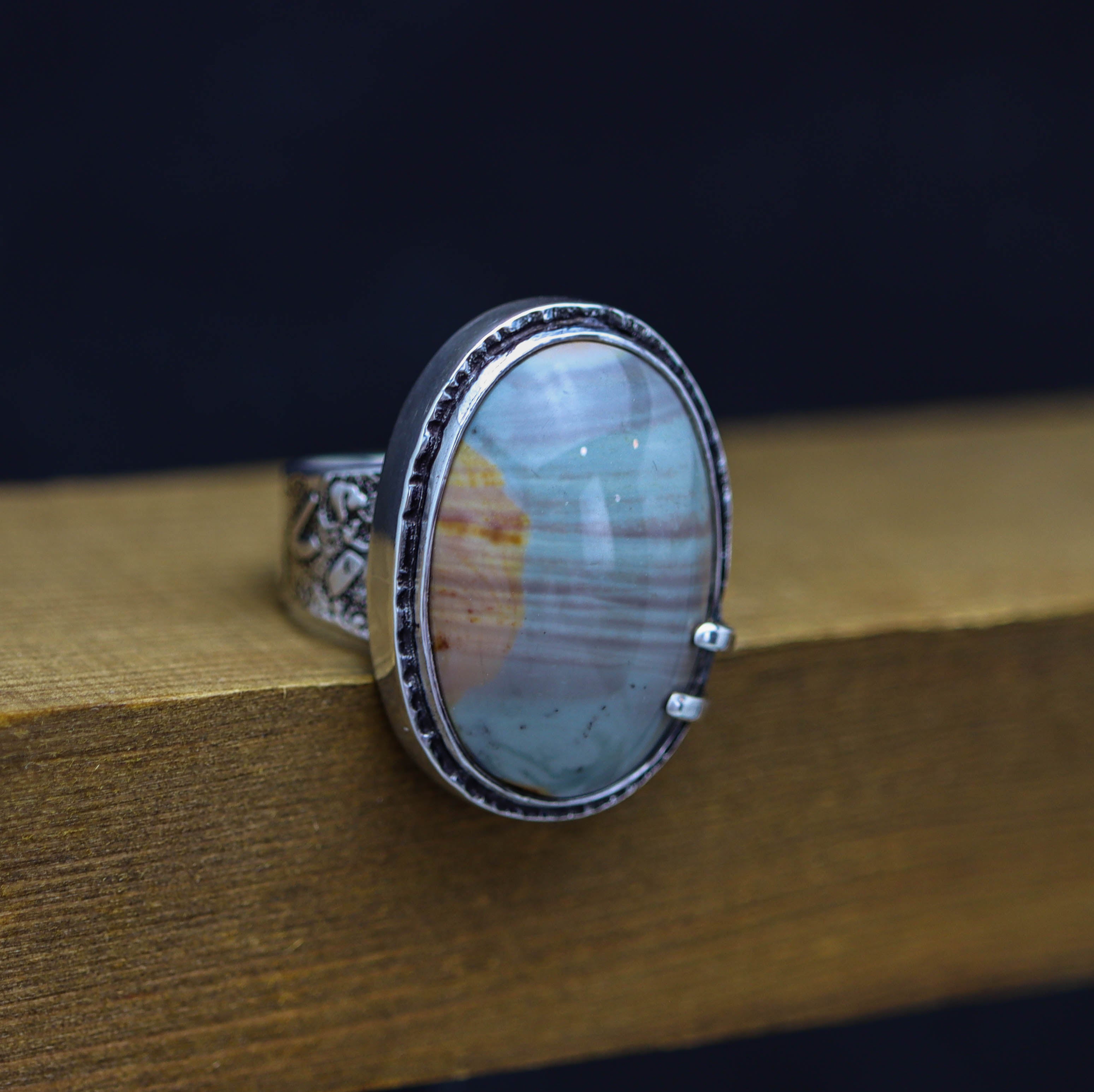 Sunset Polychrome Jasper Sterling Silver Wide Band Ring