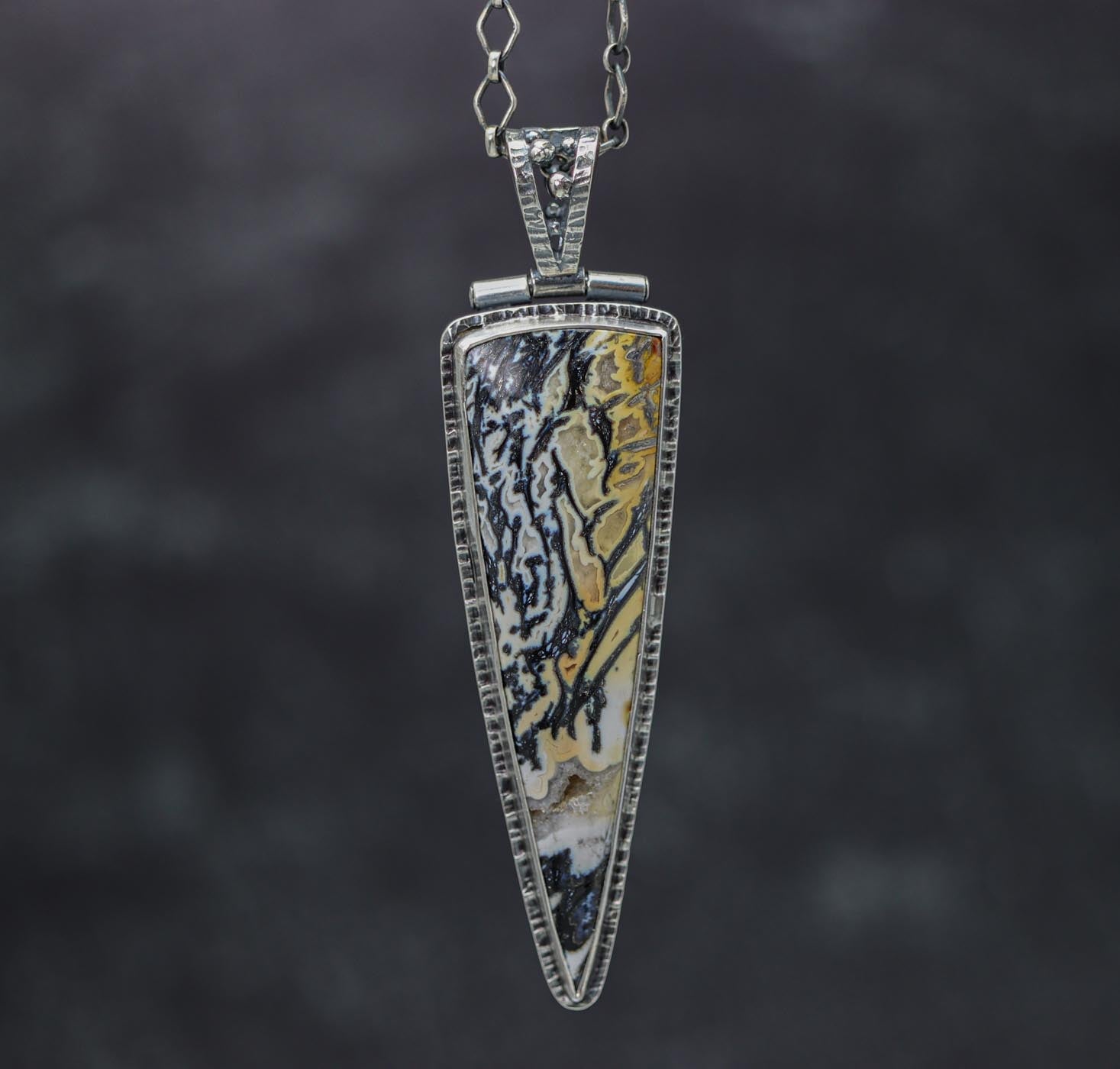 Wildcat Petrified Wood and Citrine Pendant Sterling Silver One Of a Kind Gemstone Necklace