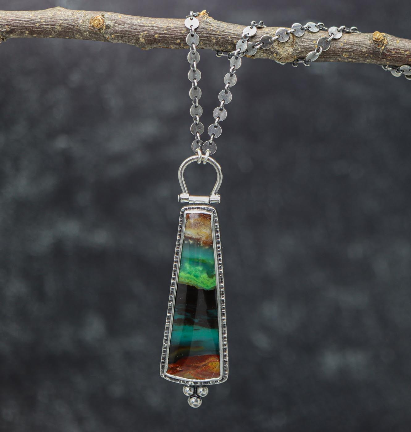 Petrified Opal Wood Pendant Sterling Silver One Of a Kind Gemstone Necklace