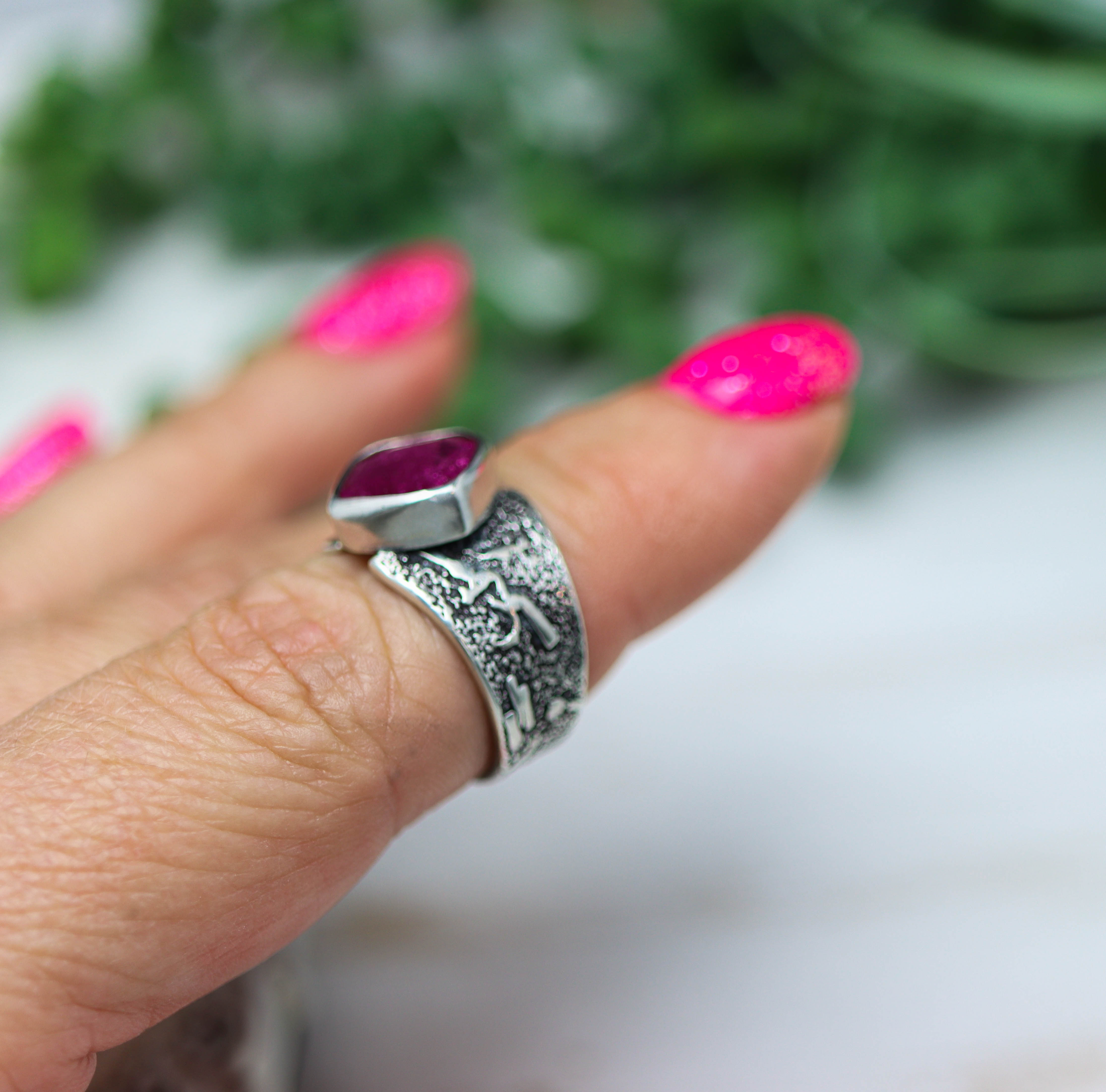 Pink Tourmaline Sterling Silver Wide Band Ring