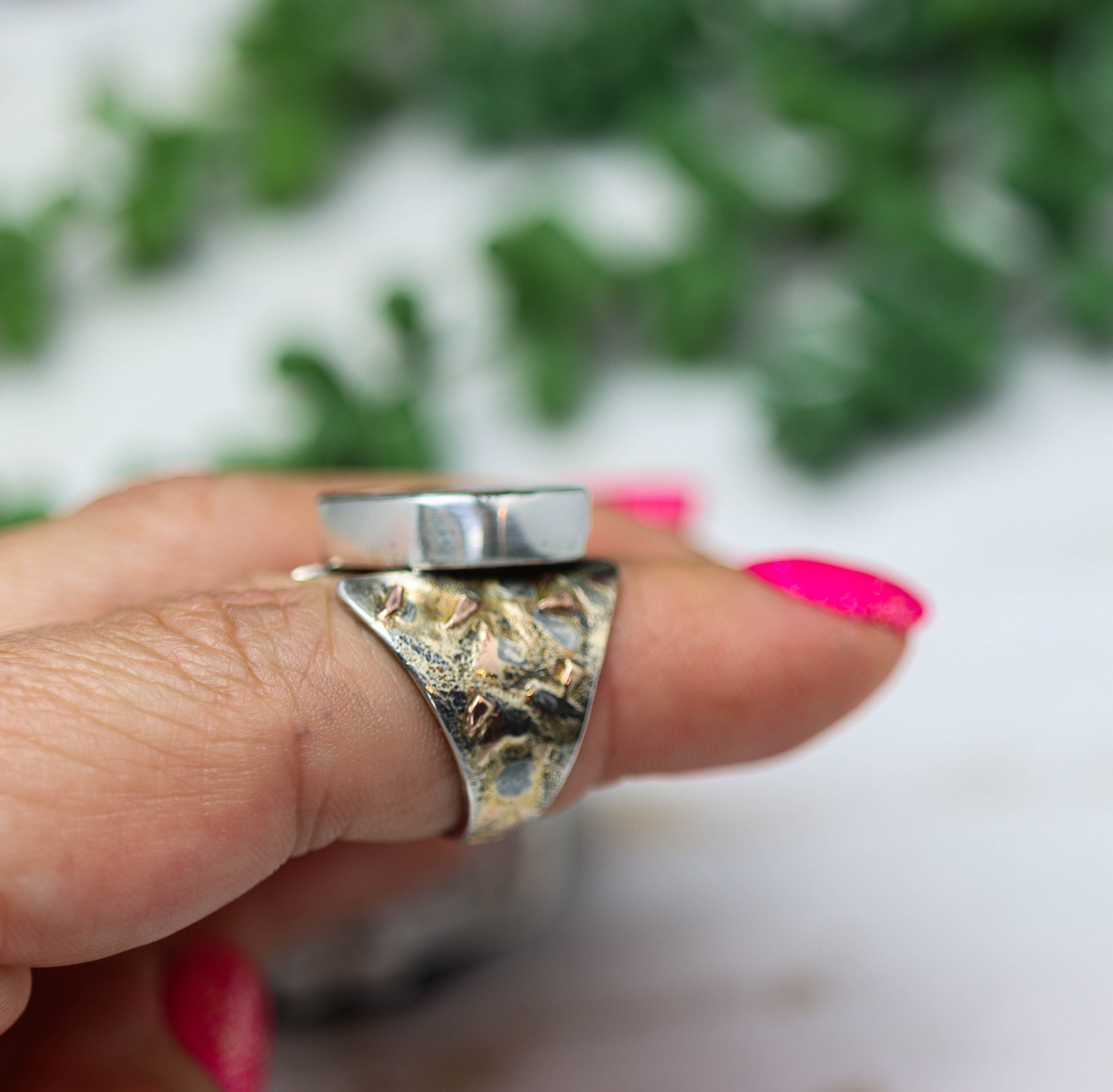 Super Seven Ring with Fused 14k Rose Gold in Sterling Silver