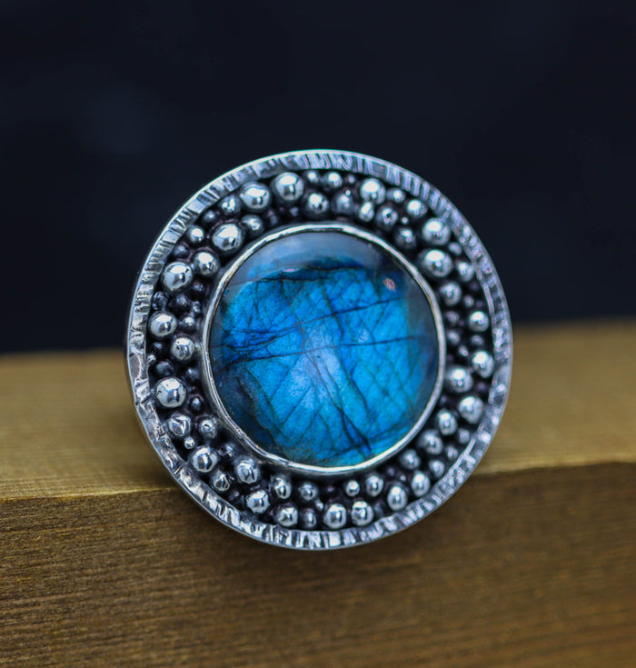 Labradorite Galaxy Statement Ring in Sterling Silver