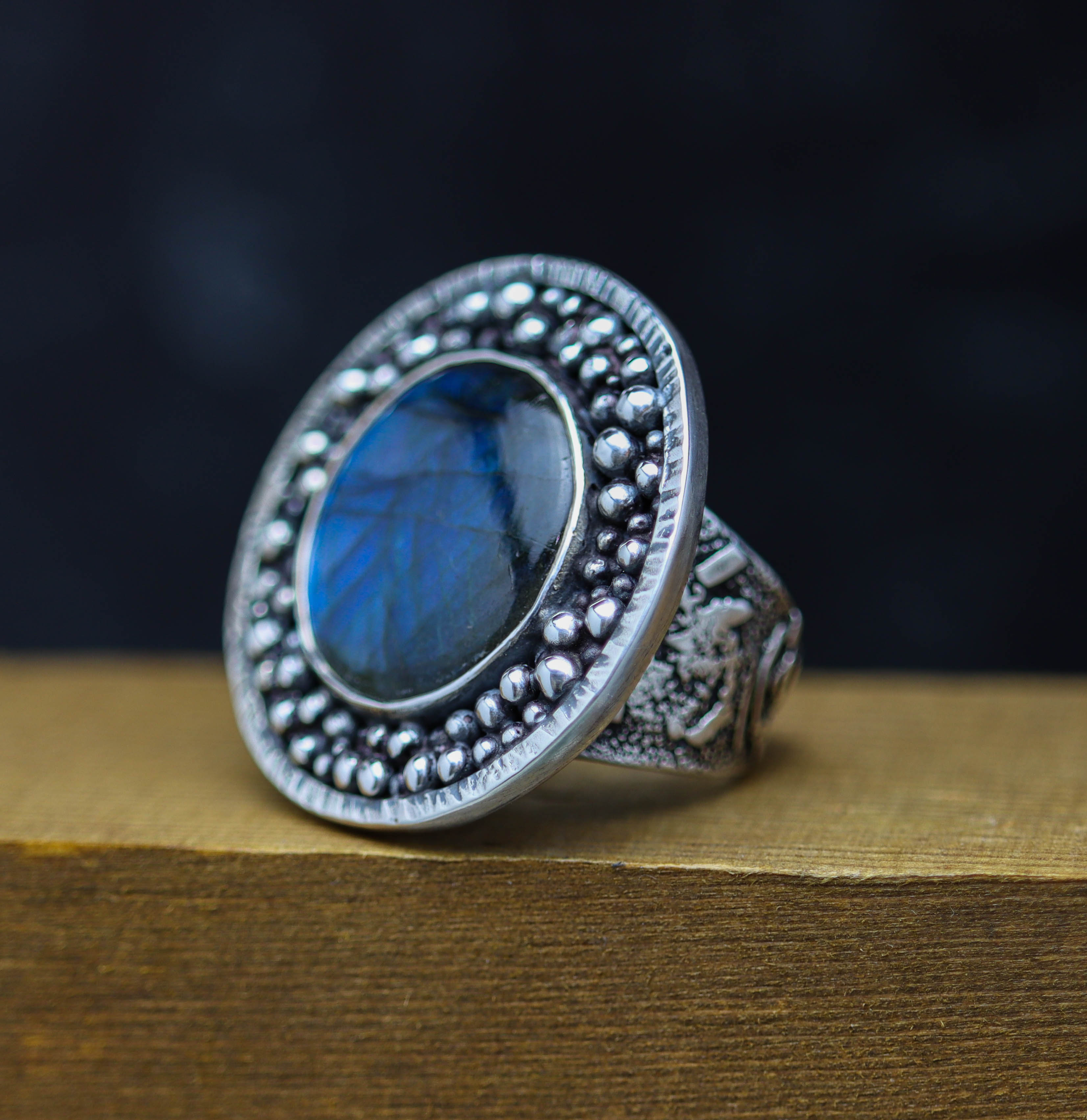 Labradorite Galaxy Statement Ring in Sterling Silver
