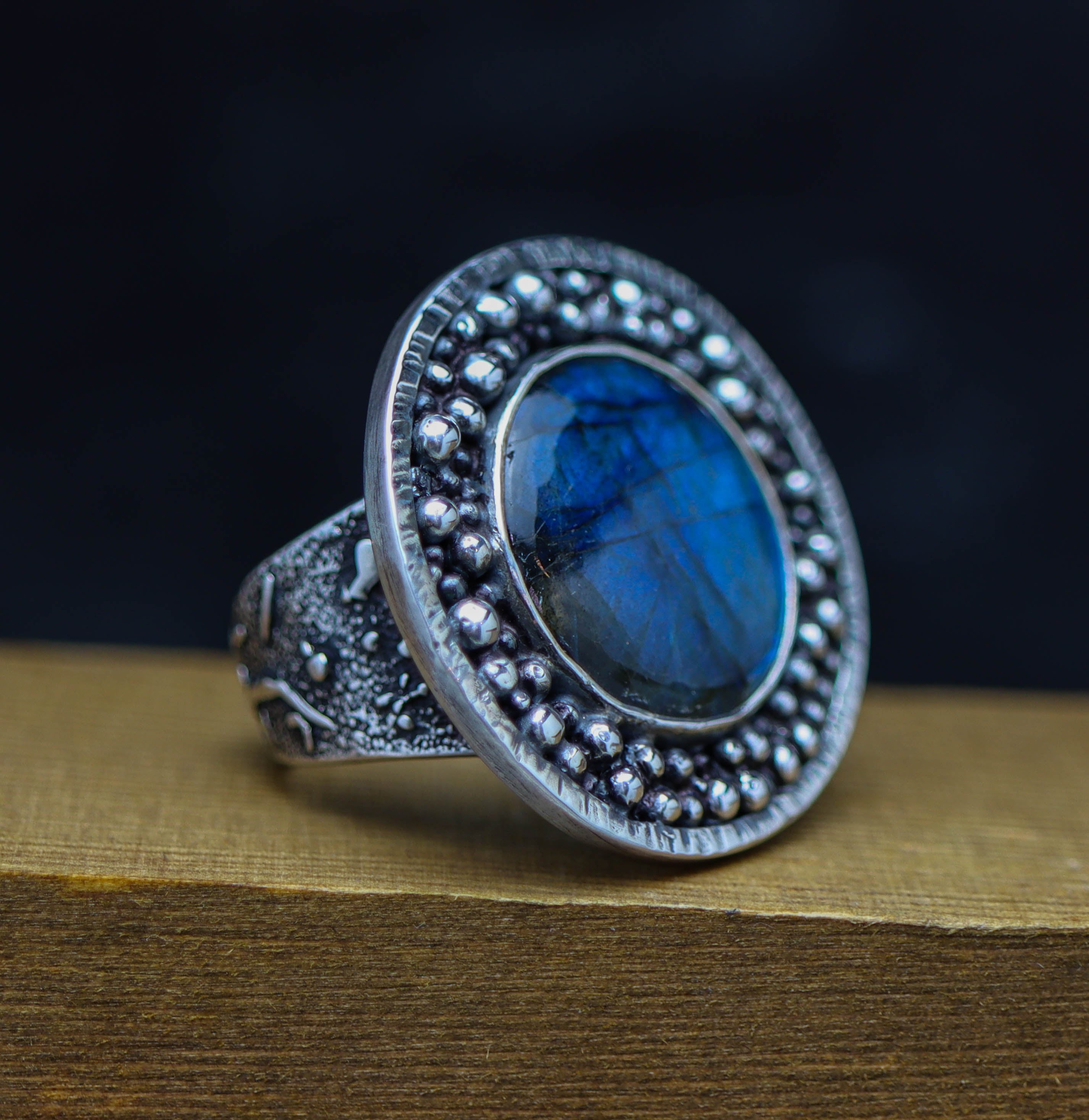 Labradorite Galaxy Statement Ring in Sterling Silver