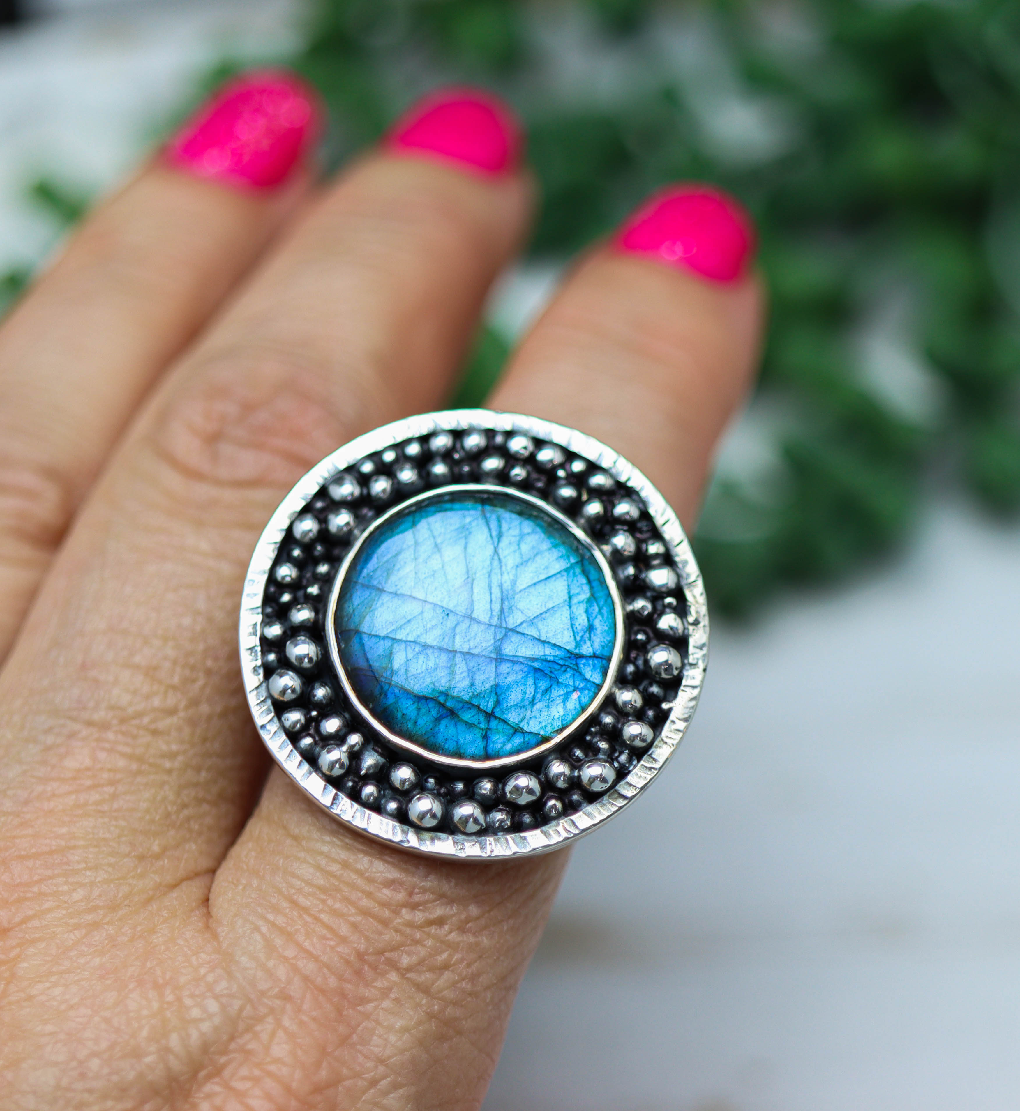 Labradorite Galaxy Statement Ring in Sterling Silver