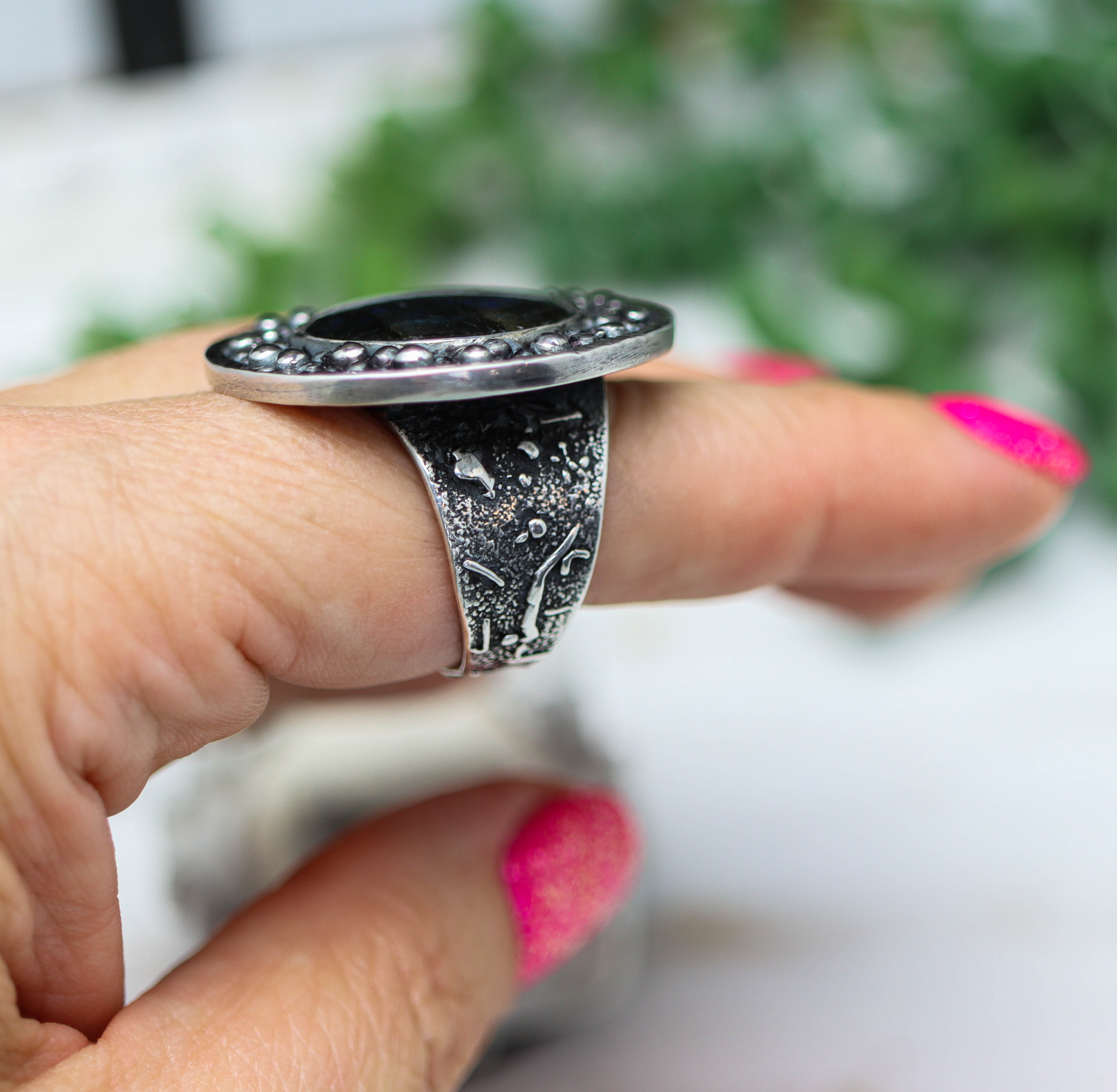 Labradorite Galaxy Statement Ring in Sterling Silver
