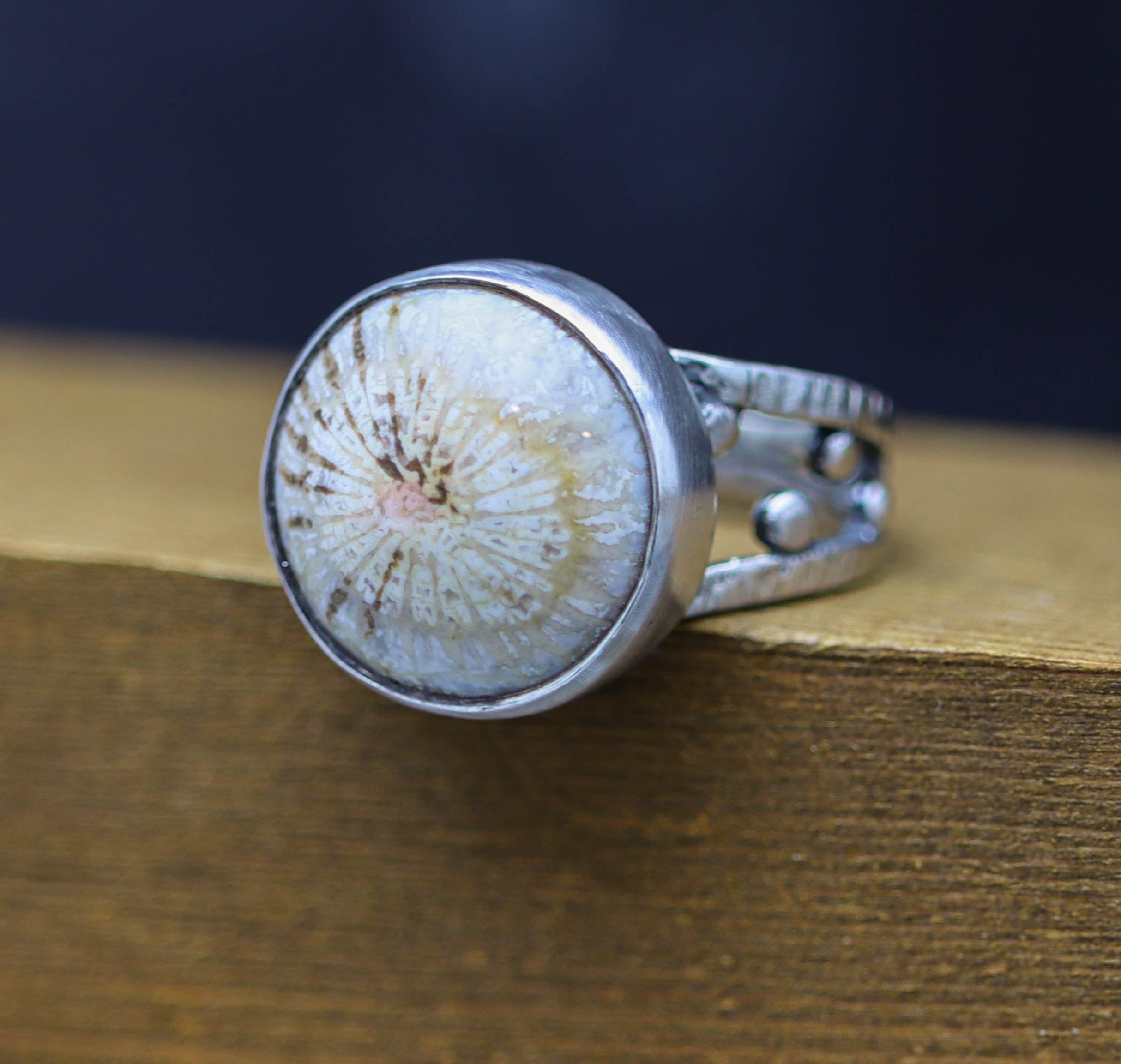 Fossil Coral Sterling Silver Bubble Band Ring Size 8.5