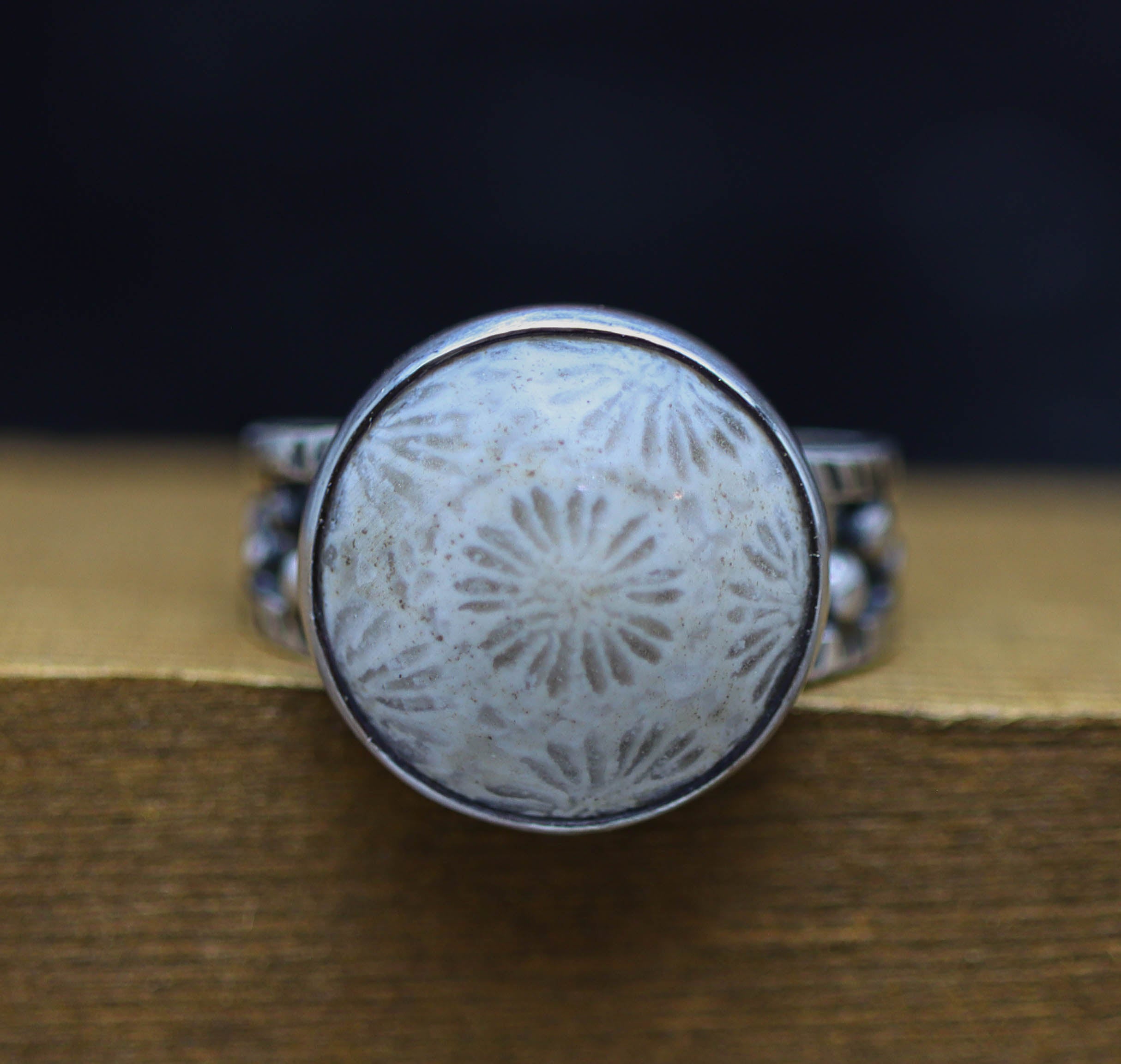 Fossil Coral Sterling Silver Bubble Band Ring Size 8.75