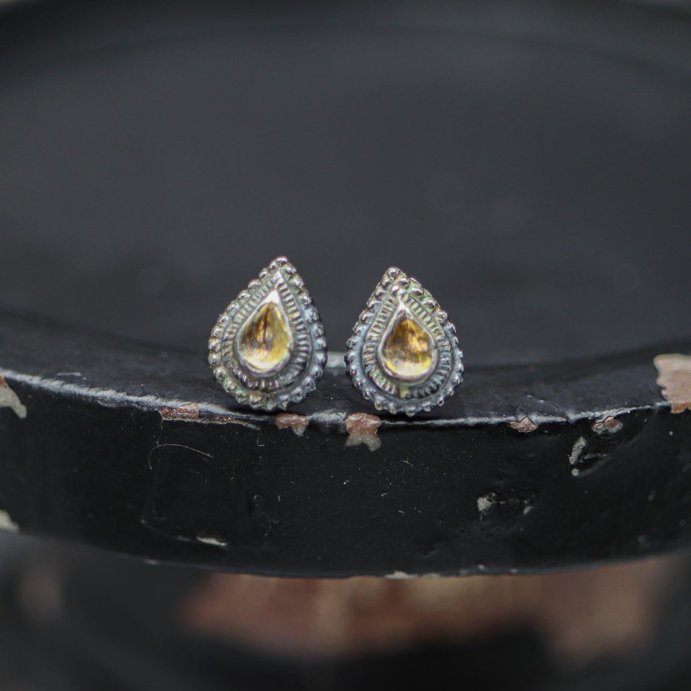 Teardrop Stud Earrings in Sterling Silver and 24k Gold
