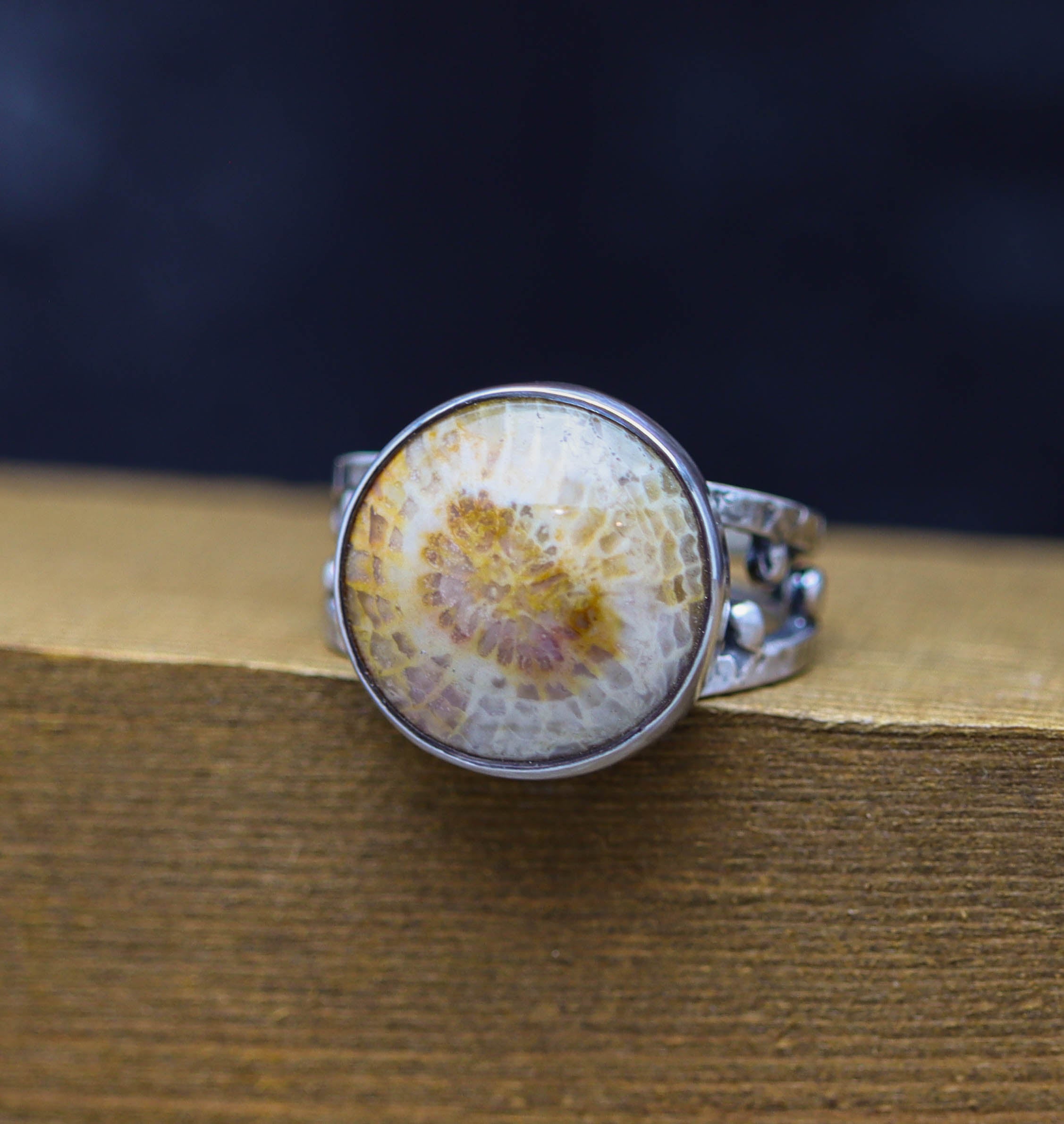 Fossil Coral Sterling Silver Bubble Band Ring Size 7.25