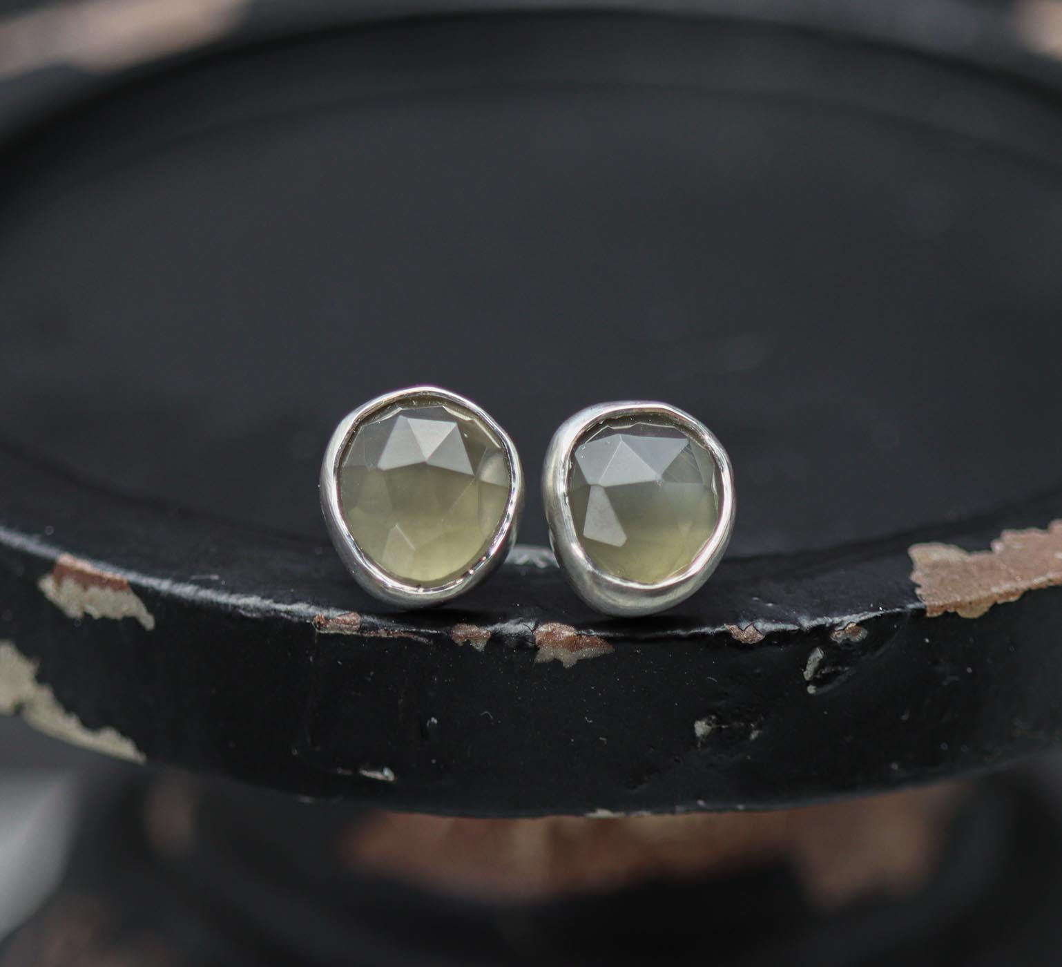 Grey Moonstone Stud Earrings Sterling Silver