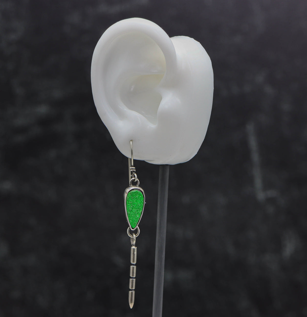 Uvarovite Druzy & Carved Spike Earrings in Sterling Silver