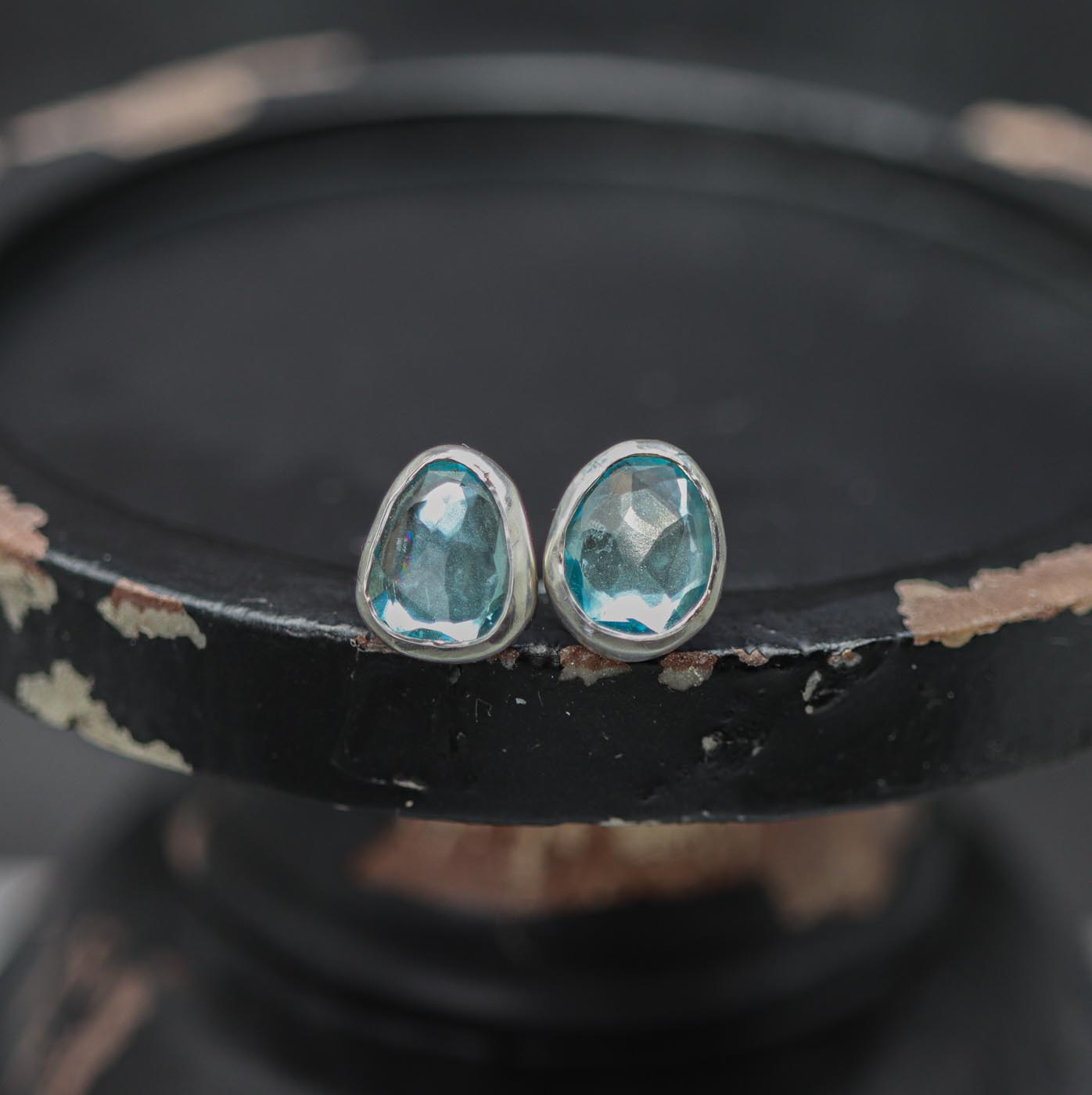 Sparkly Blue Topaz Stud Earrings Sterling Silver