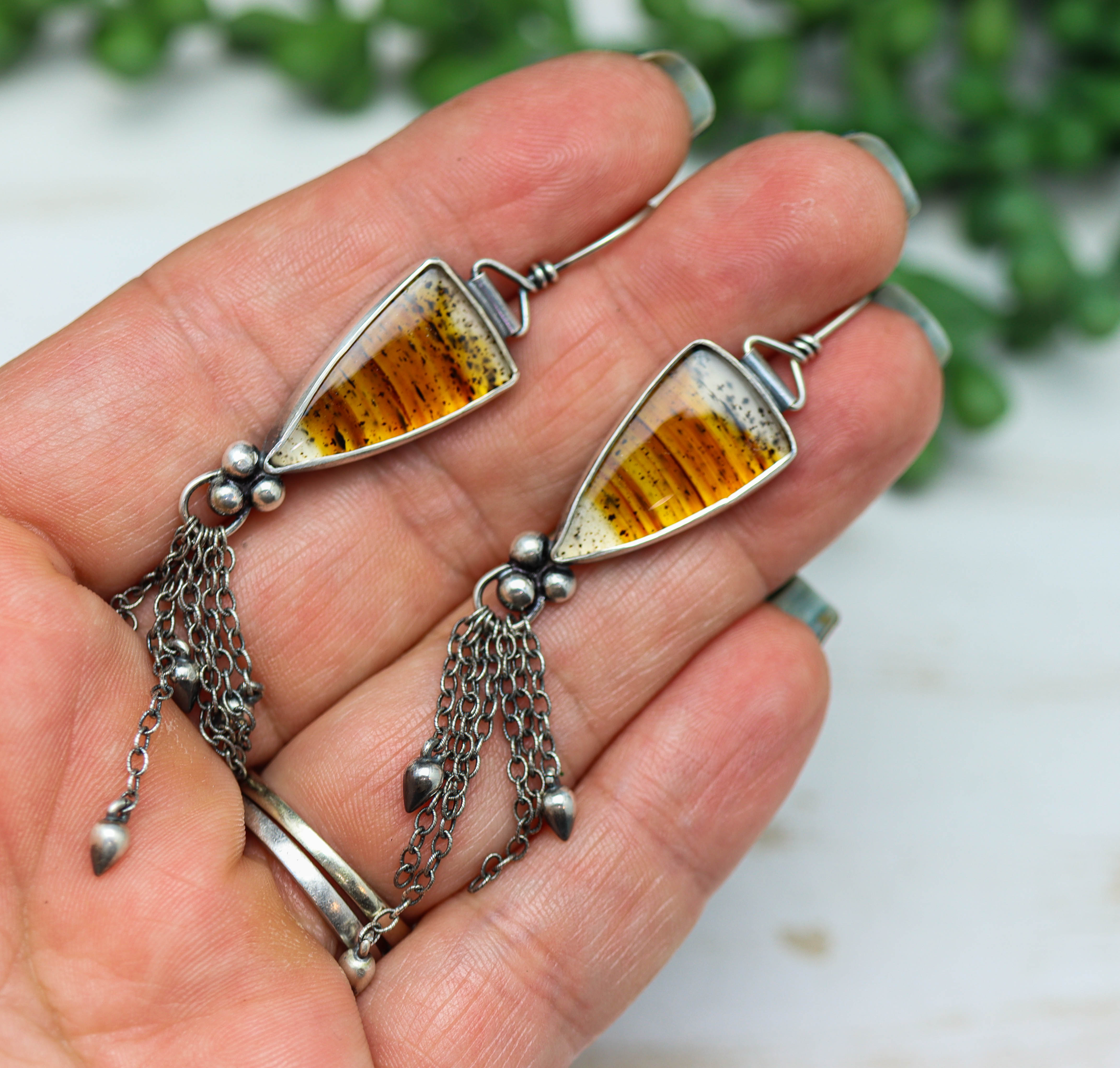 Montana Agate & Sterling Silver Tassel Earrings